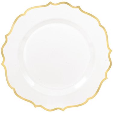 White With Ornate Gold Rim Premium Plastic Dinner Plates, 10.5in, 20ct