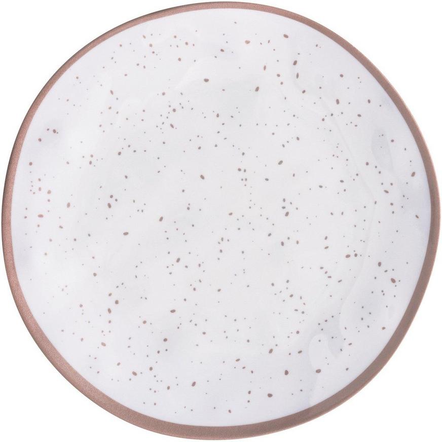 White With Rose Gold Speckles Melamine Dinner Plate, 10.5in