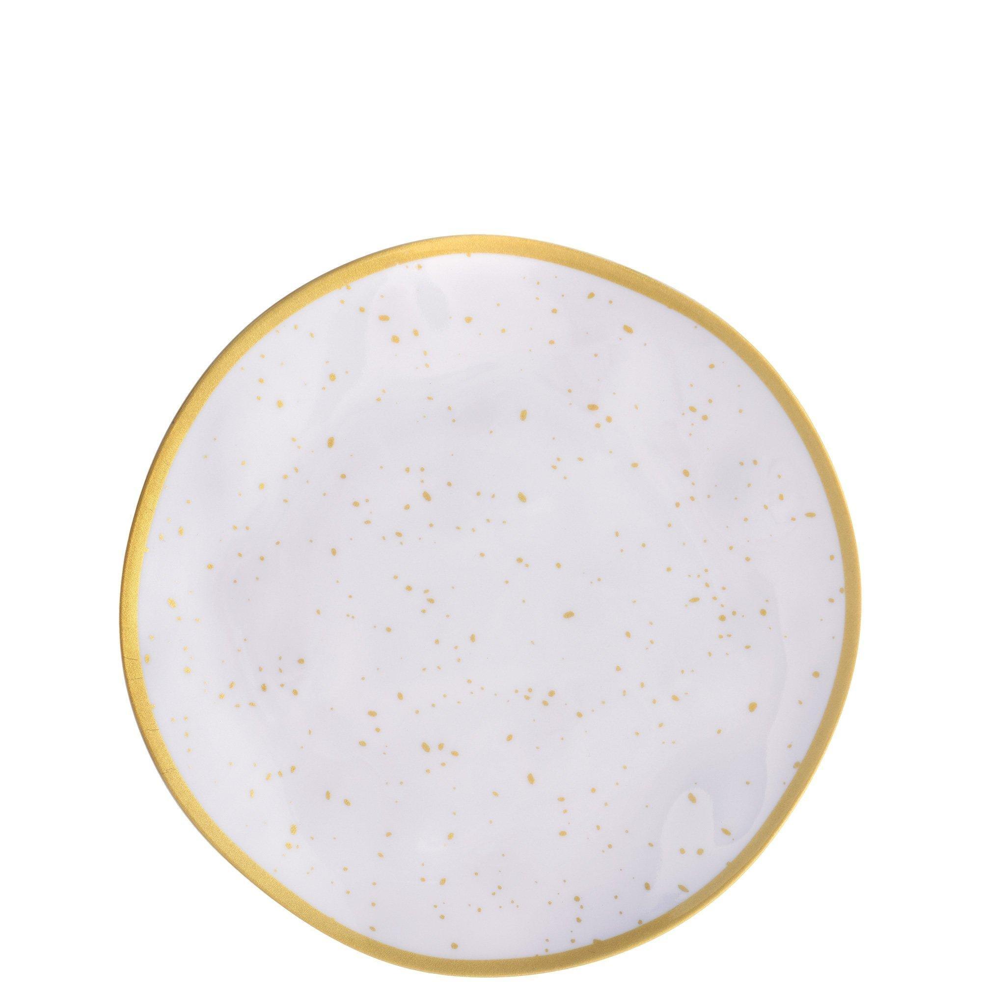 White With Gold Speckles Melamine Dessert Plate, 6.25in Party City