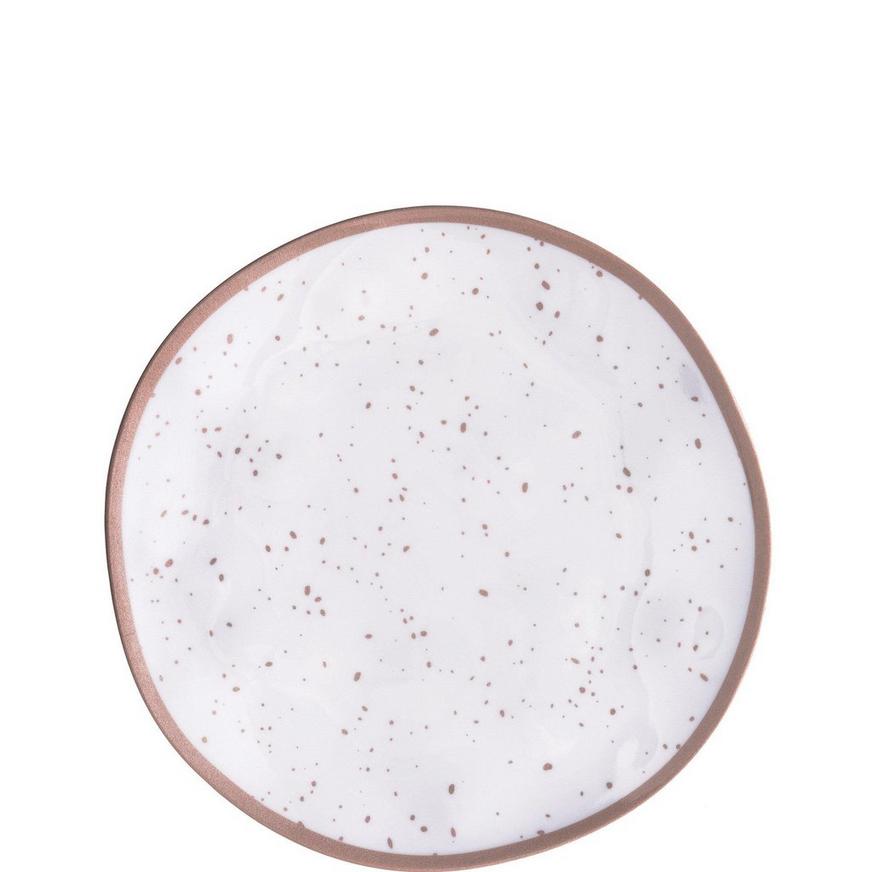 White With Rose Gold Speckles Melamine Dessert Plate, 6.25in