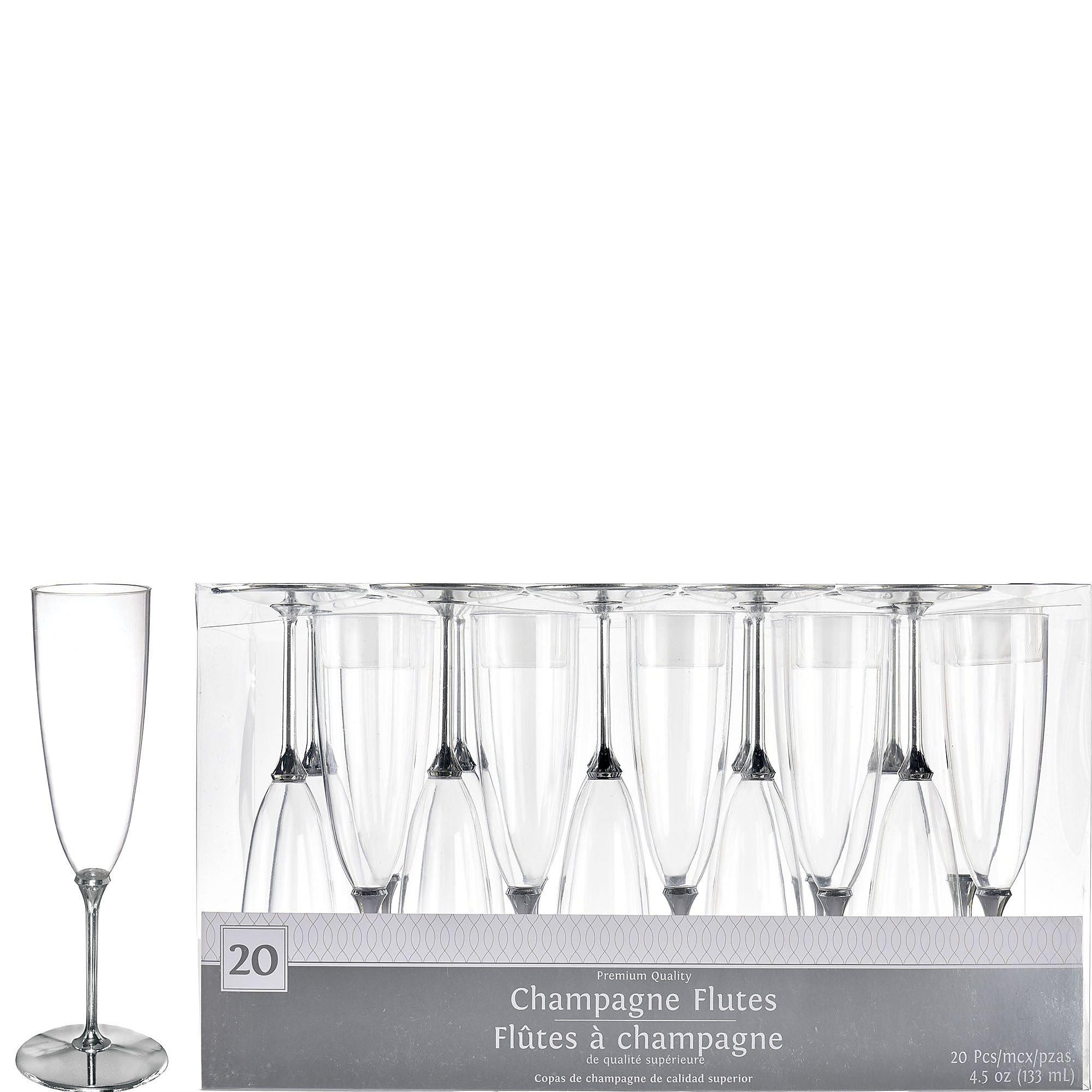 Clear Premium Plastic Champagne Flutes with Stems, 4.5oz, 20ct