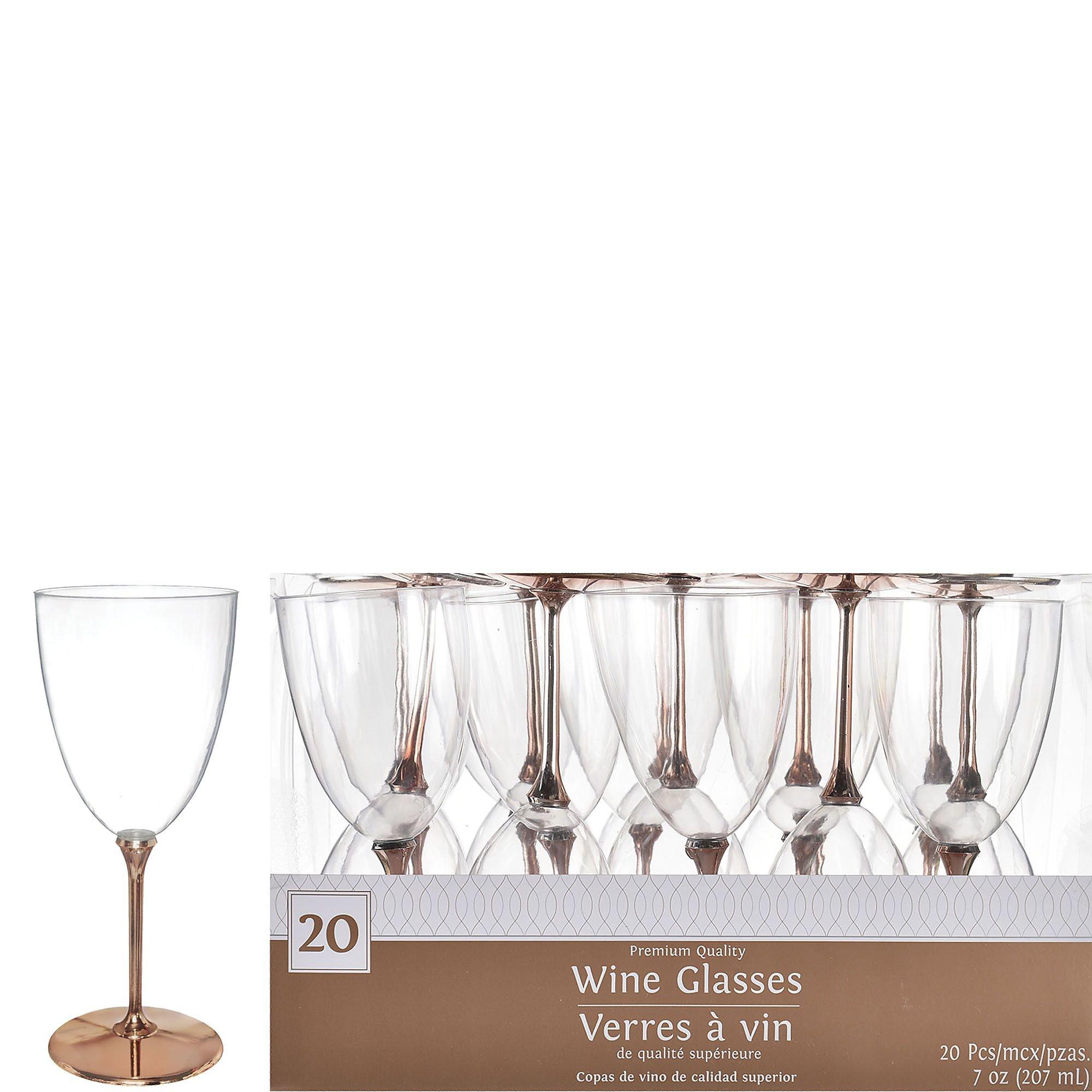 Clear Premium Plastic Wine Glasses with Stems, 7oz, 20ct