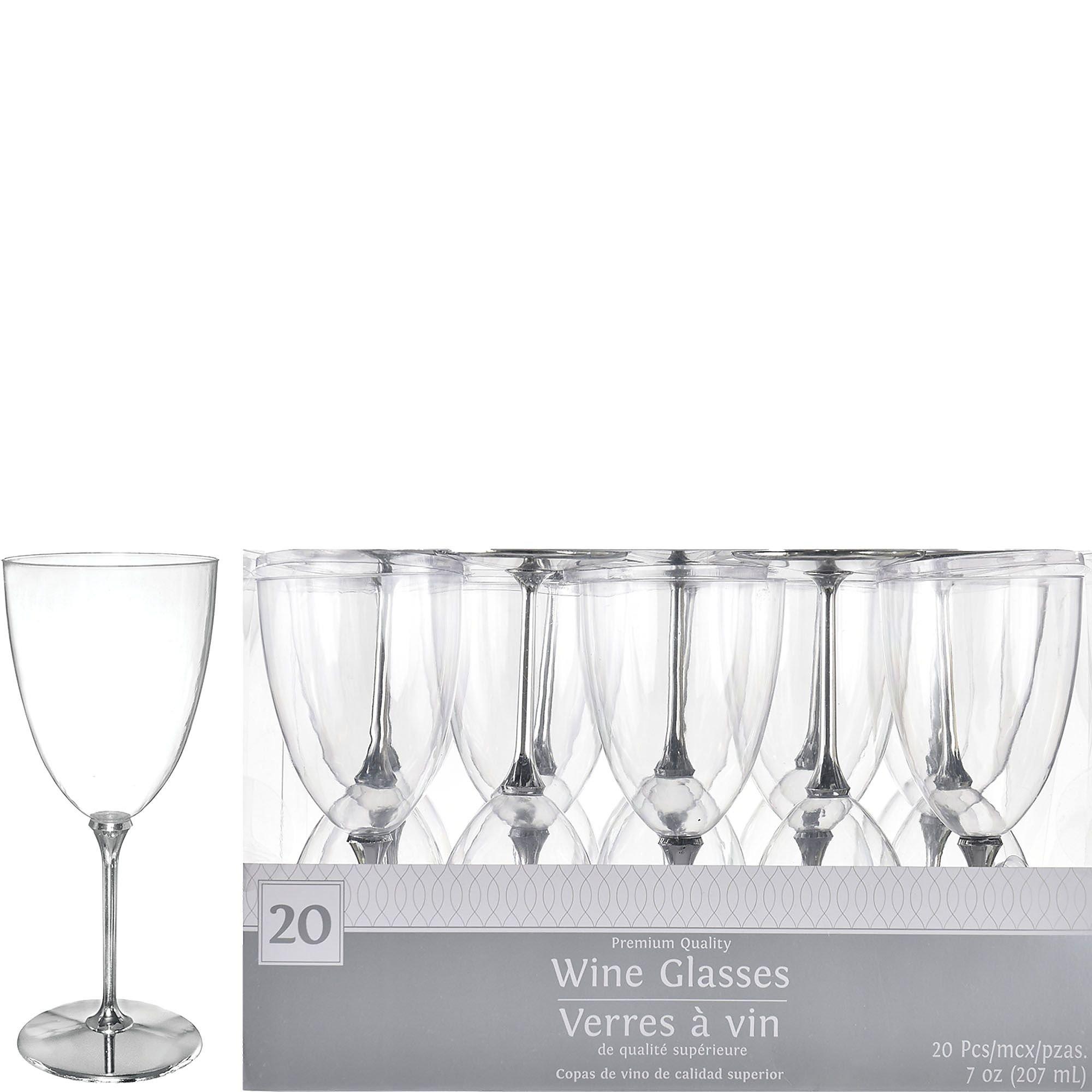Clear Premium Plastic Wine Glasses with Stems, 7oz, 20ct