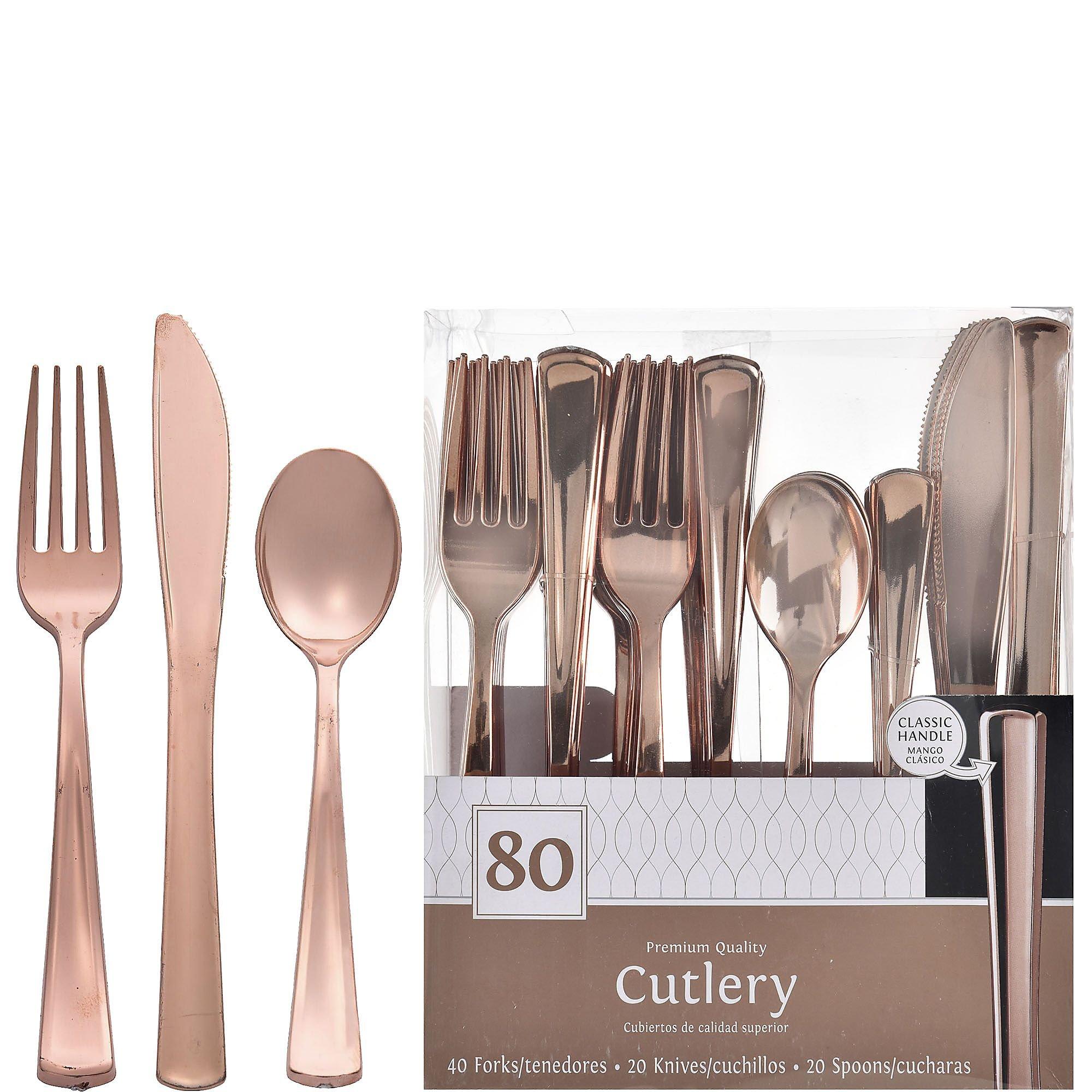 Metallic Rose Gold Premium Plastic Cutlery Set, 80pc, Service for 20