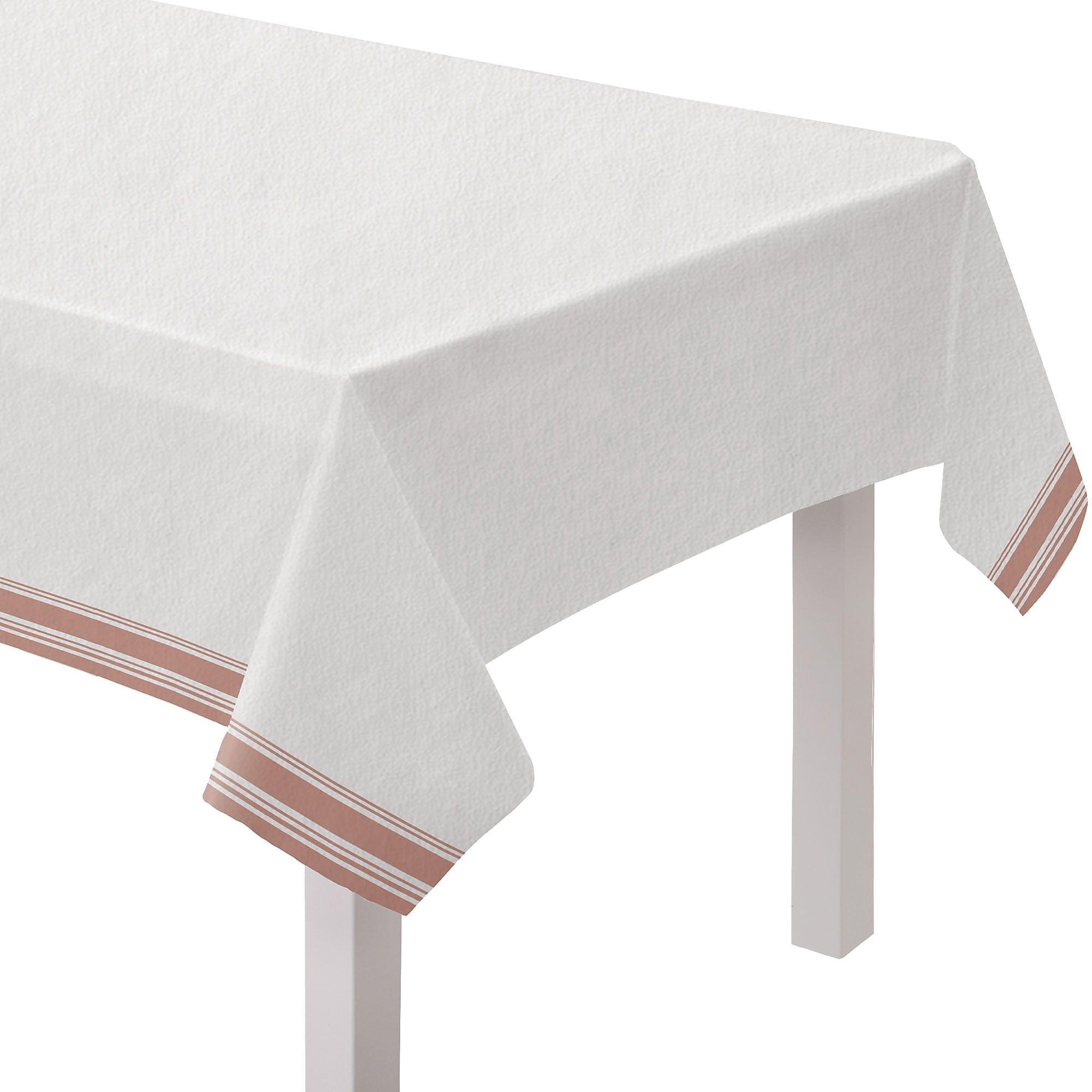 Rose Gold Striped Border Premium Paper Table Cover, 54in x 102in Party City