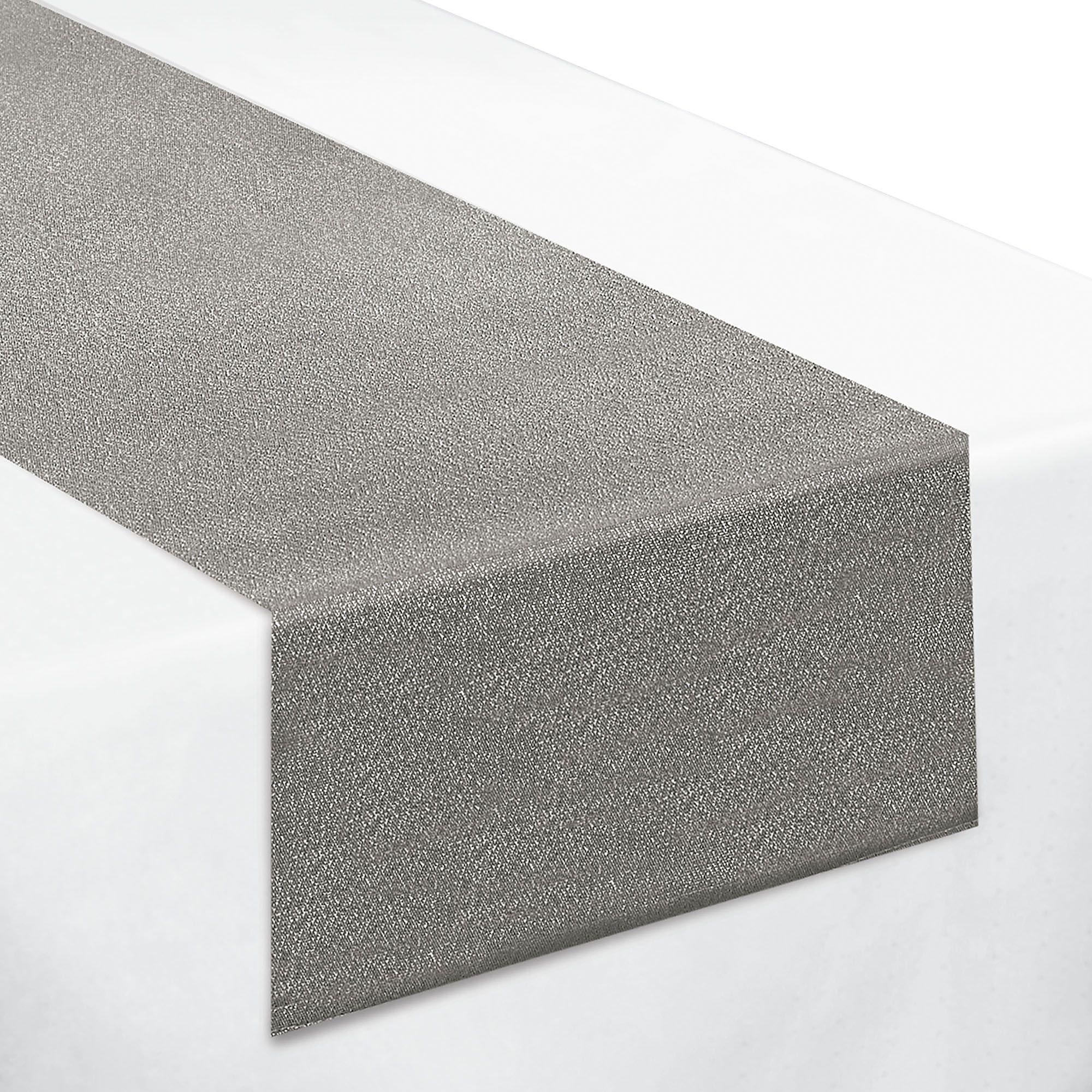 Metallic Silver Premium Fabric Table Runner, 13in x 72in Party City