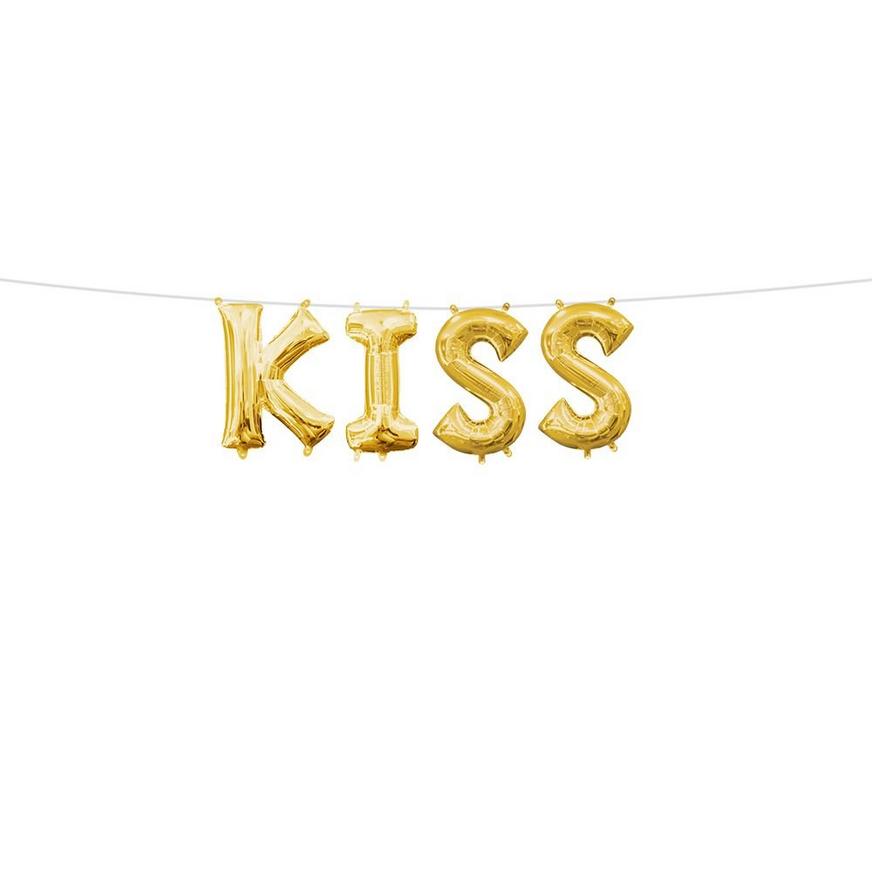 Gold Kiss Balloon Phrase, 13in Letters