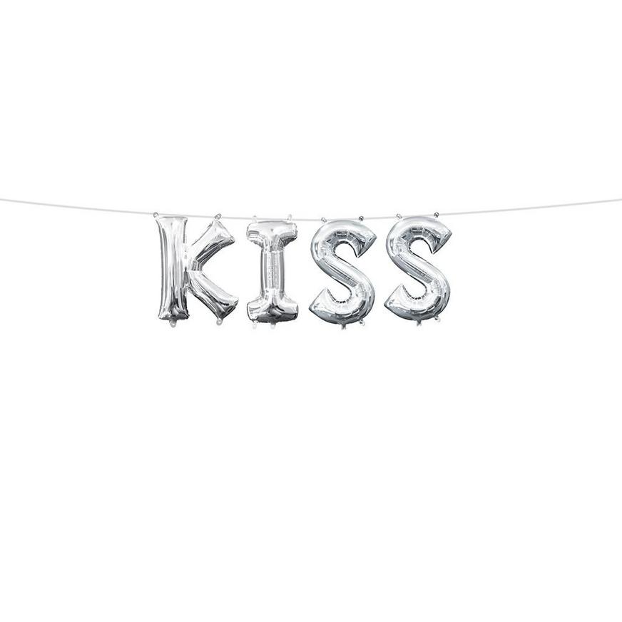 Silver Kiss Balloon Phrase, 13in Letters