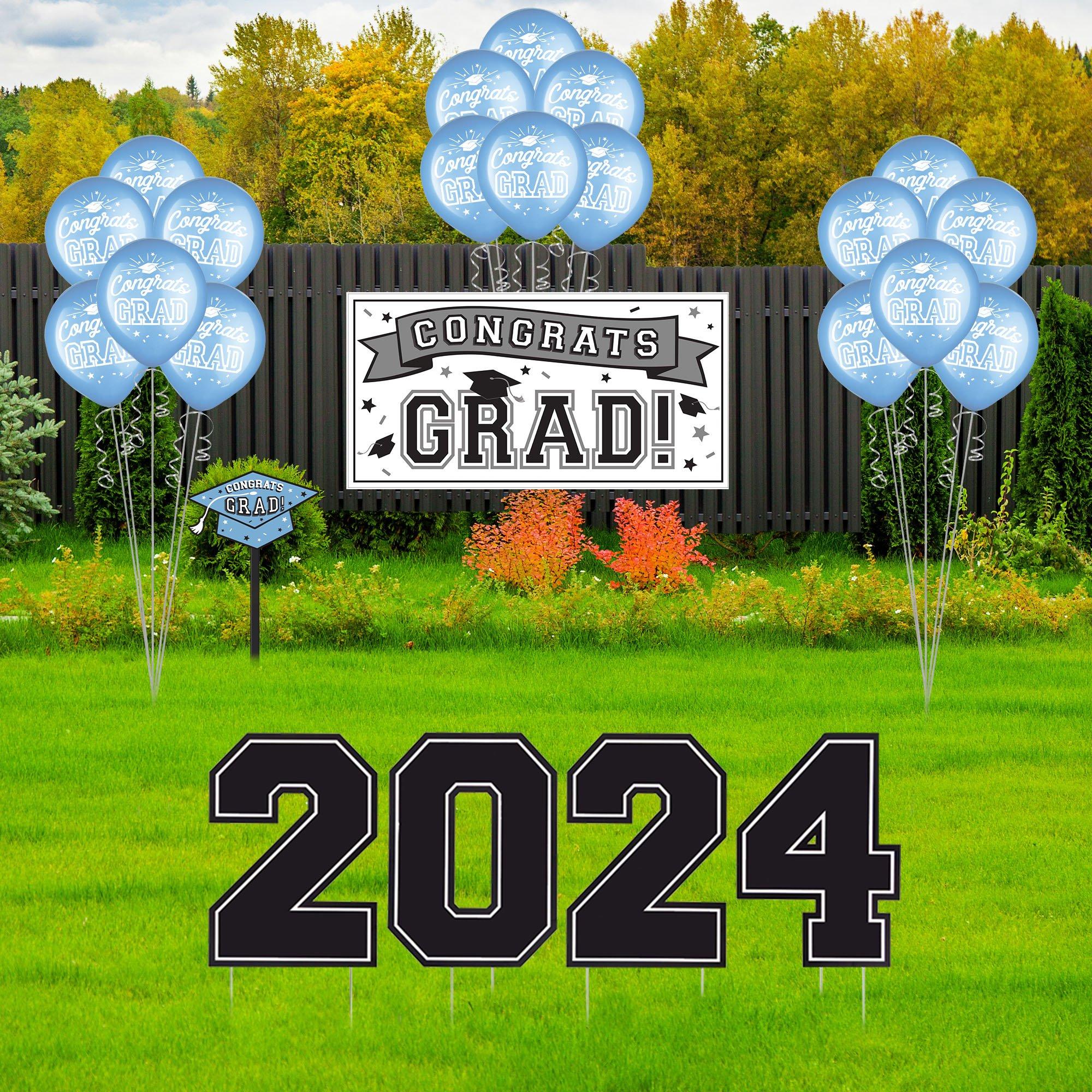Graduation Party Outdoor Decorations Kit with Banners, Balloons, Yard