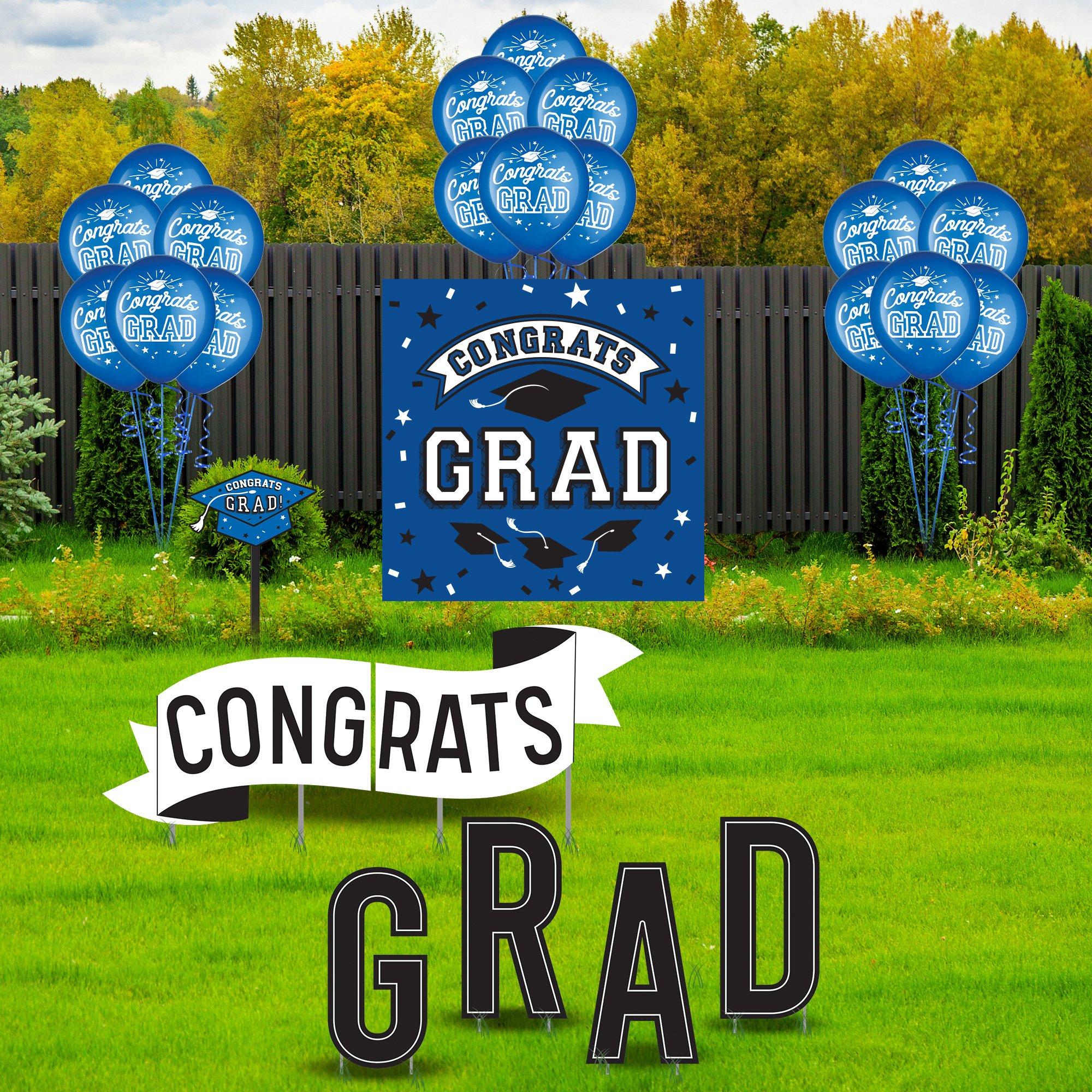 Graduation Party Outdoor Decorations Kit with Banners, Balloons, Yard