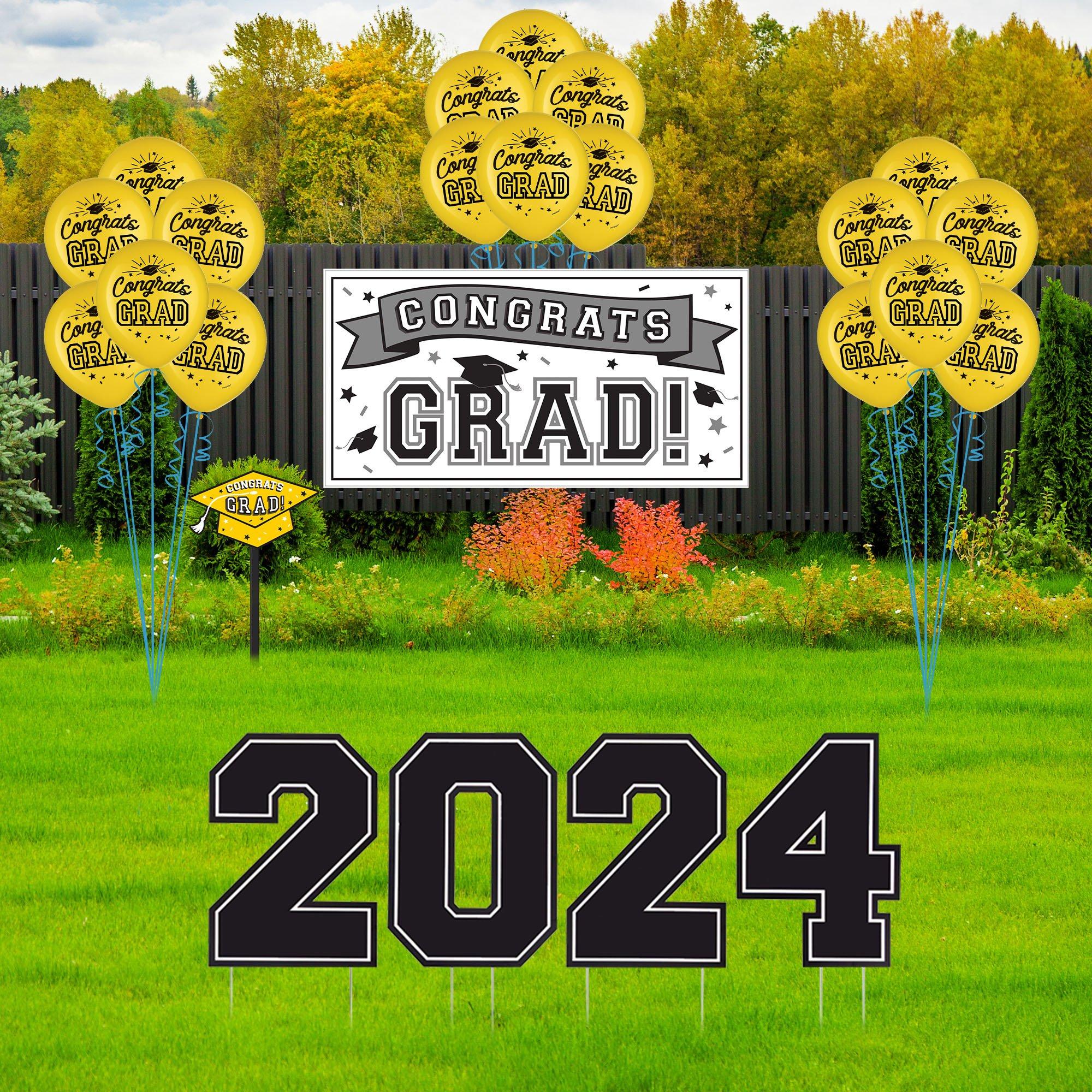 Yellow Congrats Grad 2024 Outdoor Decorating Kit