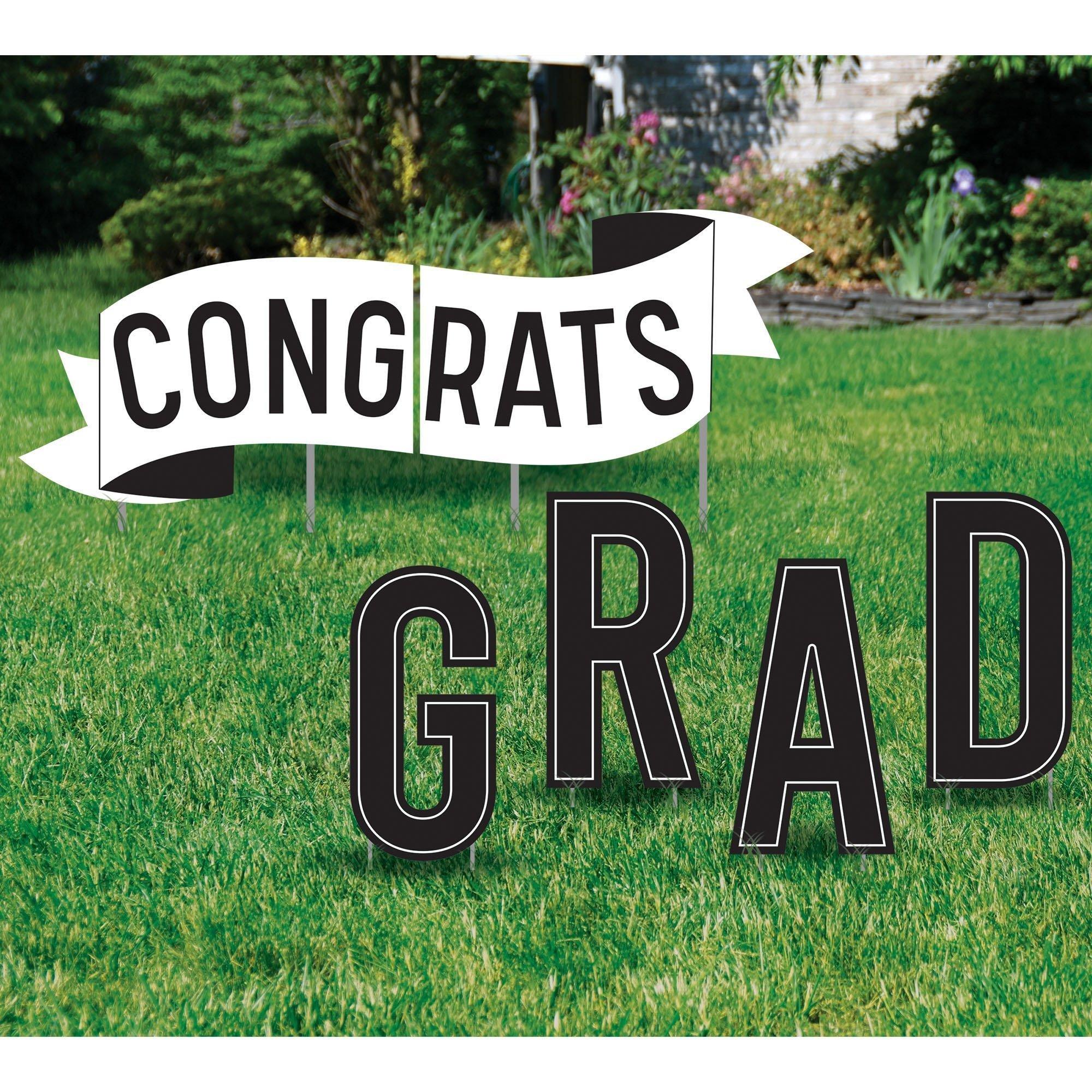 Graduation Party Outdoor Decorations Kit with Banners, Balloons, Yard Signs - Yellow 2024 Congrats Grad