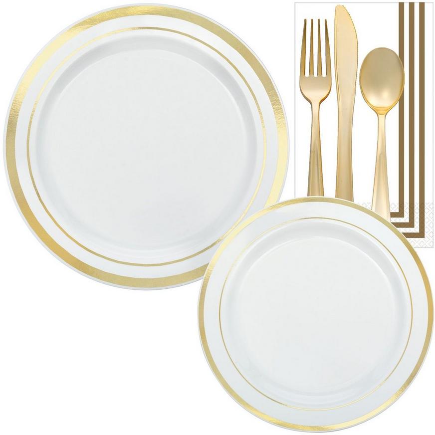 Gold-Trimmed White Premium Tableware Kit for 20 Guests