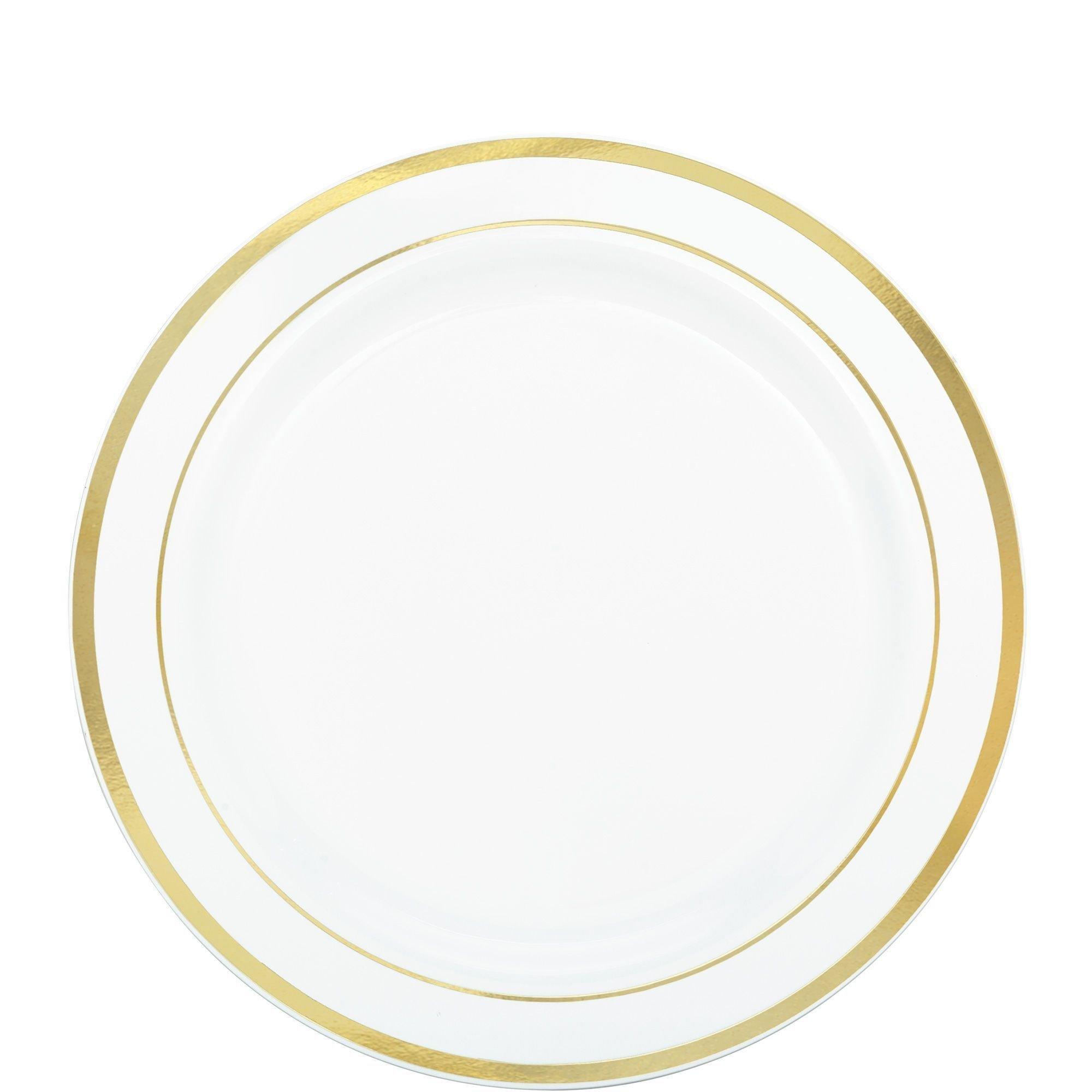 GoldTrimmed White Premium Tableware Kit for 20 Guests Party City