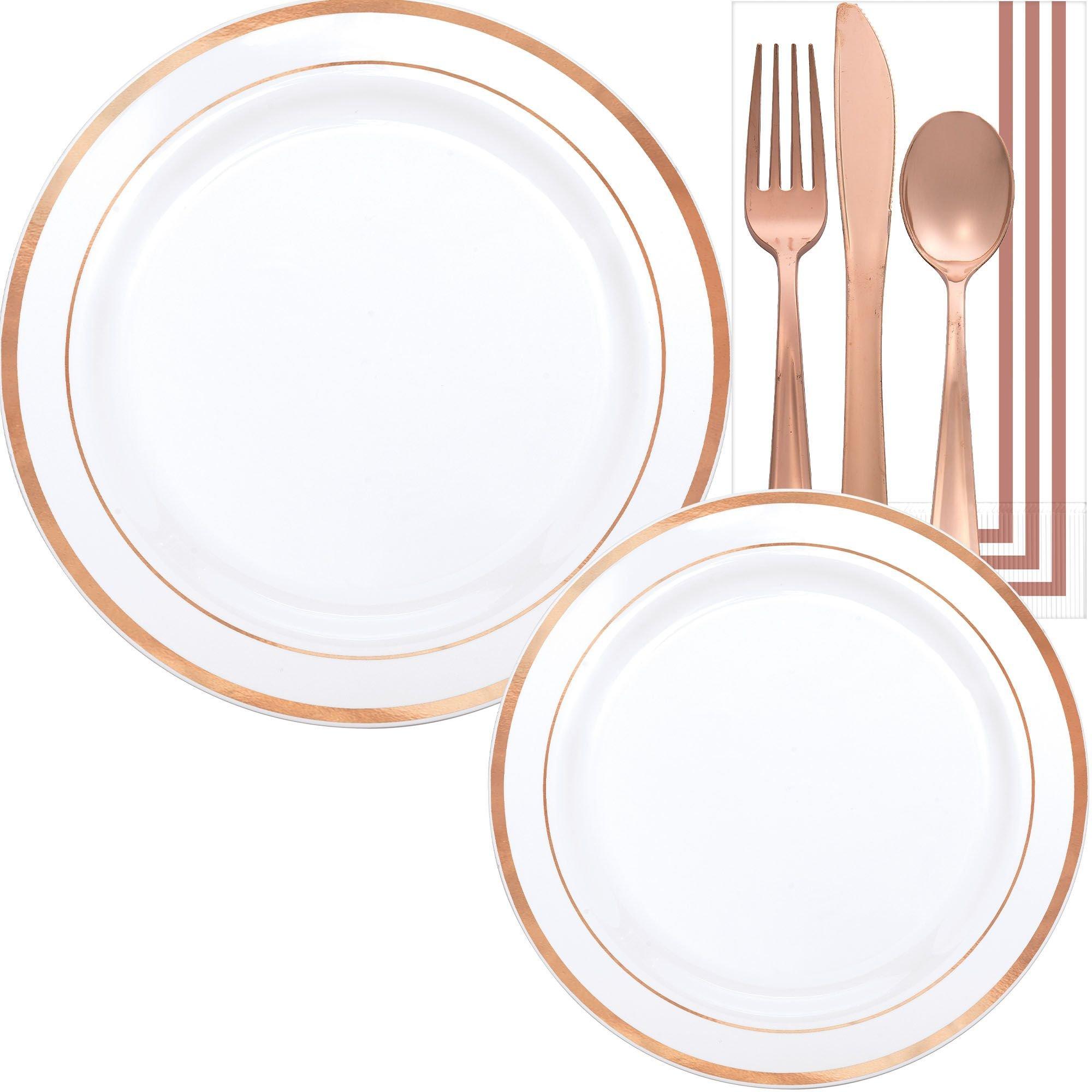 Trimmed White Premium Tableware Kit for 20 Guests