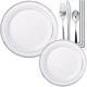Silver-Trimmed White Premium Tableware Kit for 20 Guests