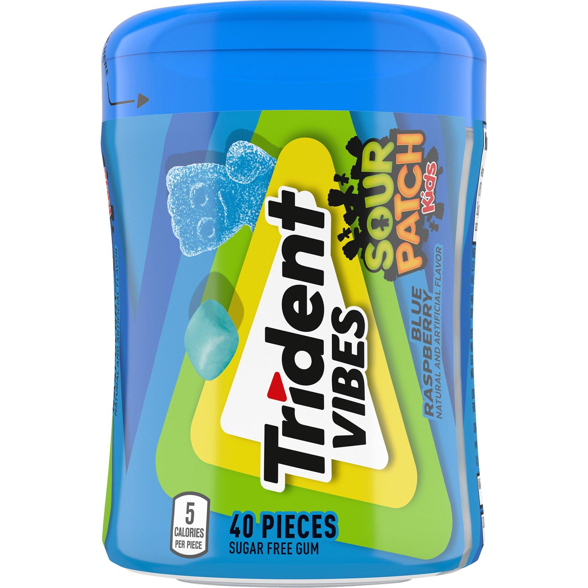 Trident Vibes Sour Patch Kids Sugar-Free Gum Bottle, 40pc