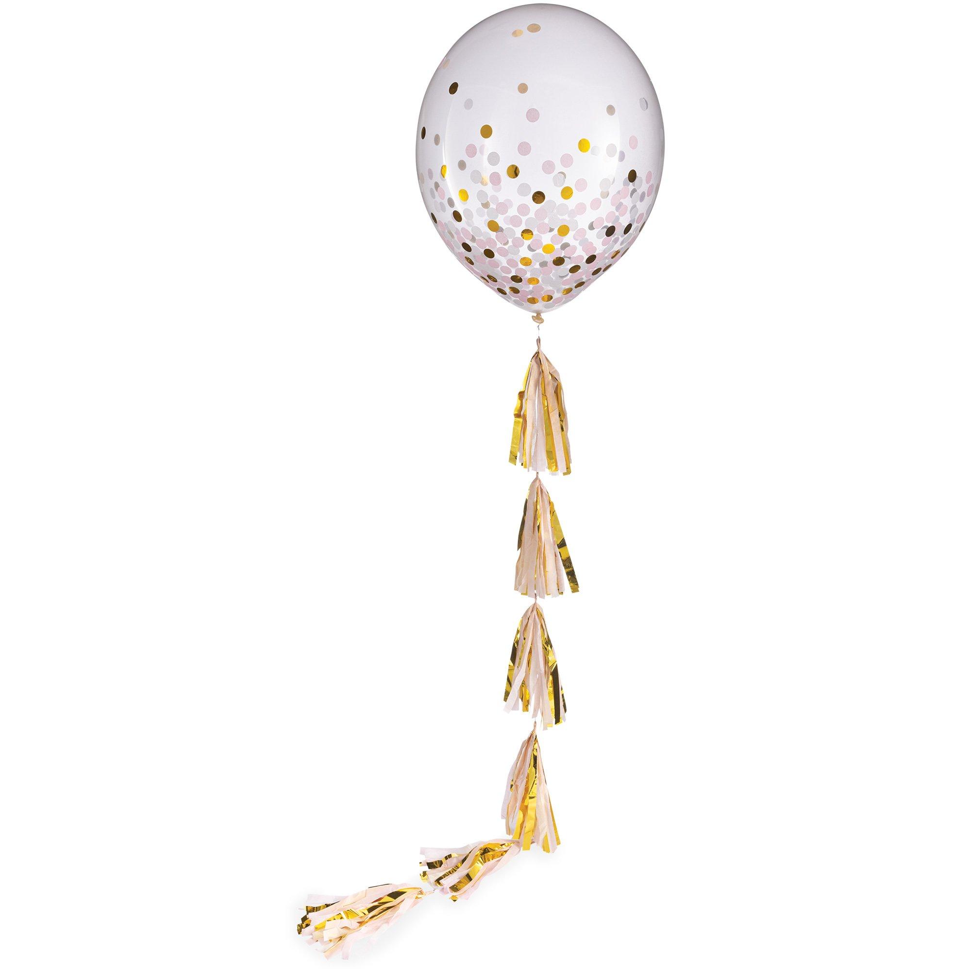 1ct, 24in, Rose Gold & White Confetti Balloon with Tassel Tail