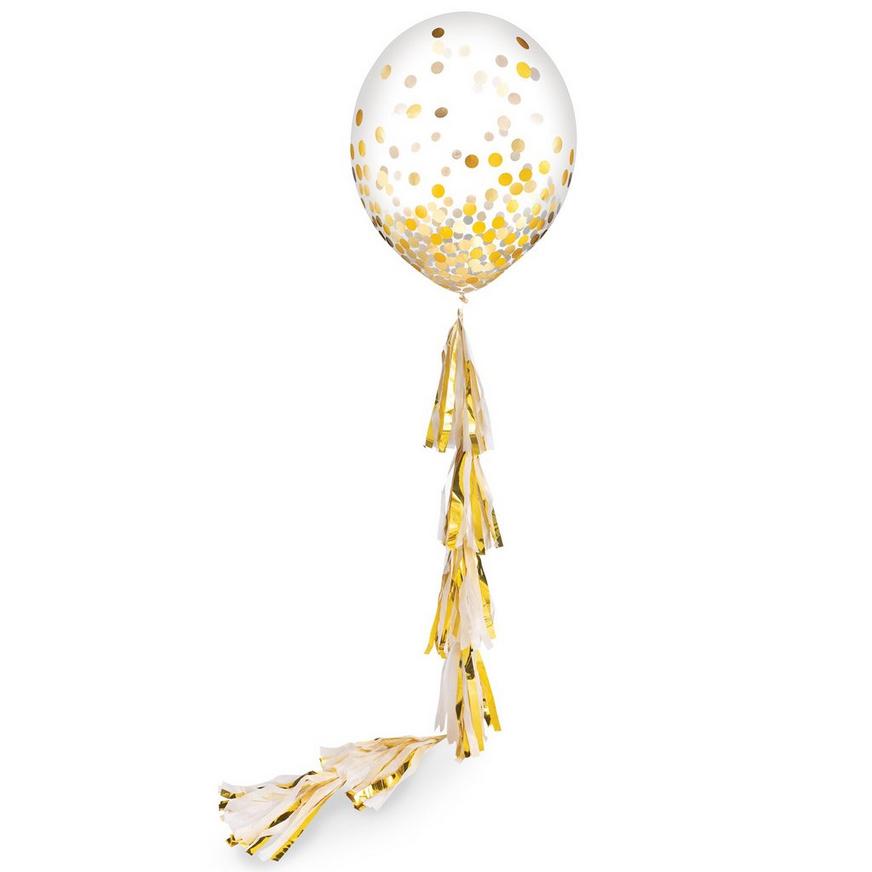 24 Confetti Balloon w/ Gold Tassel Balloon Tail
