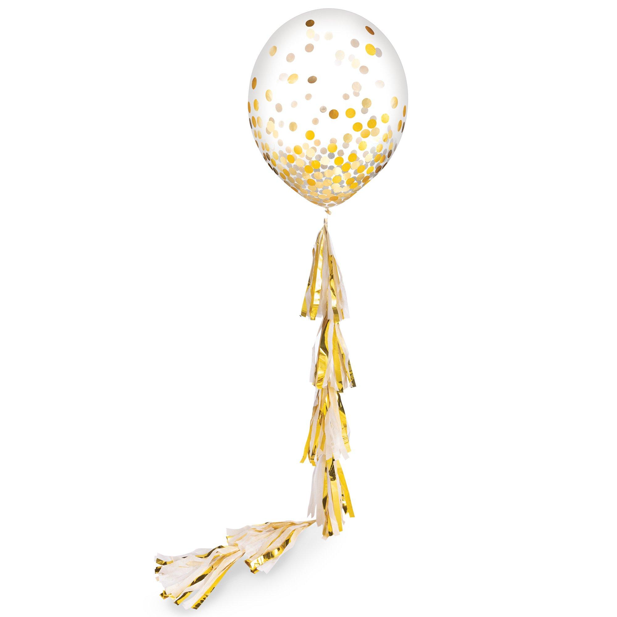 24 Confetti Balloon w/ Gold Tassel Balloon Tail