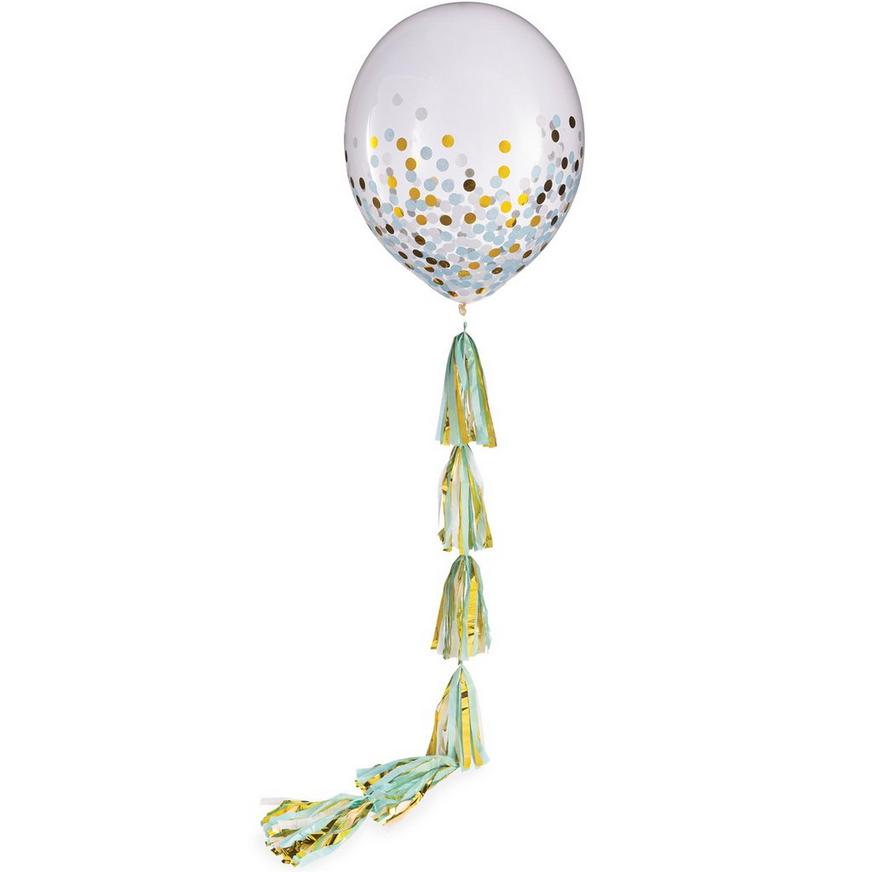 1ct, 24in, Baby Blue Confetti Balloon with Tassel Tail