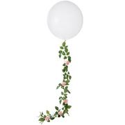 1ct, 24in, White Latex Balloon with Pink Floral Tail