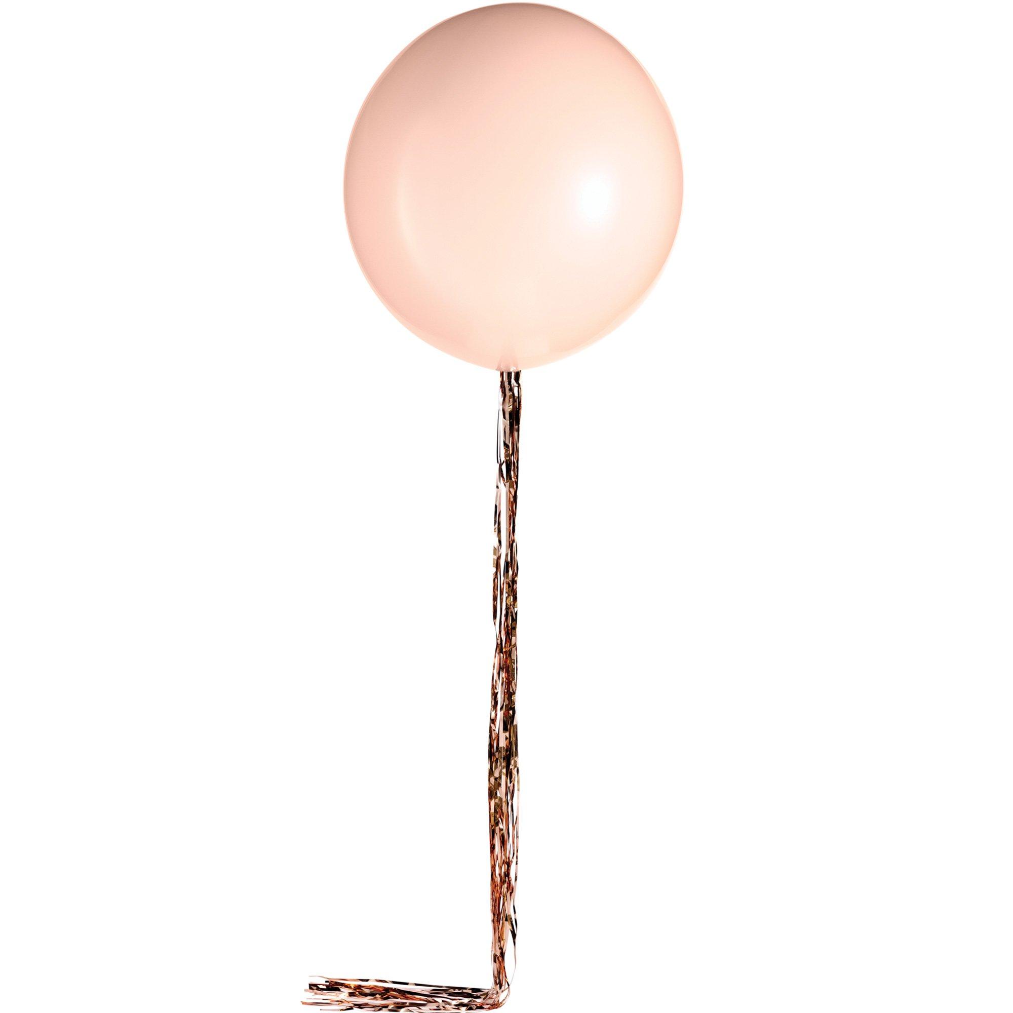 1ct, 24in, Rose Gold Latex Balloon with Tinsel Tail Rose/Gold