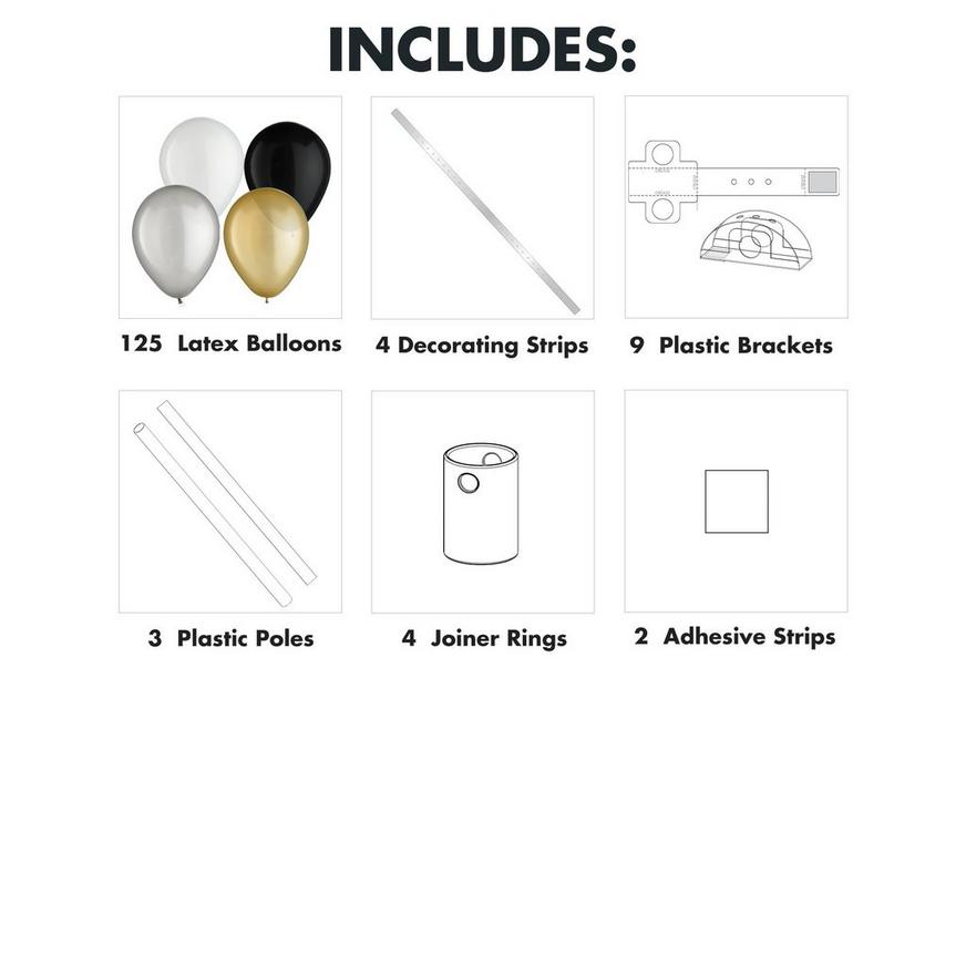 Black, Silver & Gold Latex Balloon Table Runner Kit, 6ft 