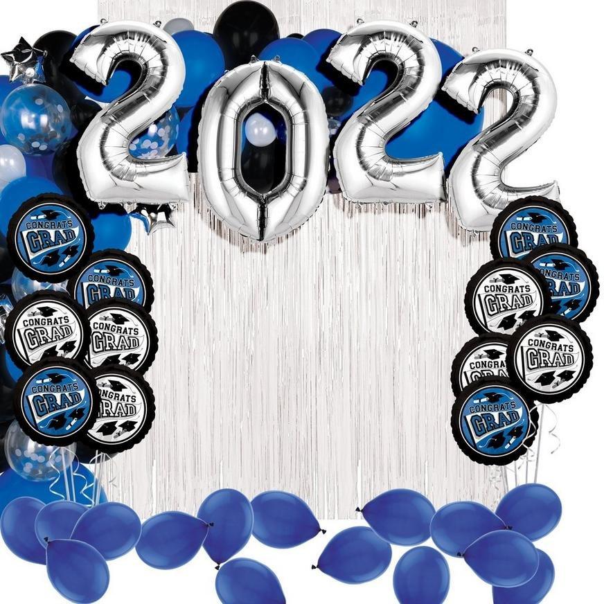 DIY Blue Congrats Grad 2022 Balloon Backdrop Kit, 16pc
