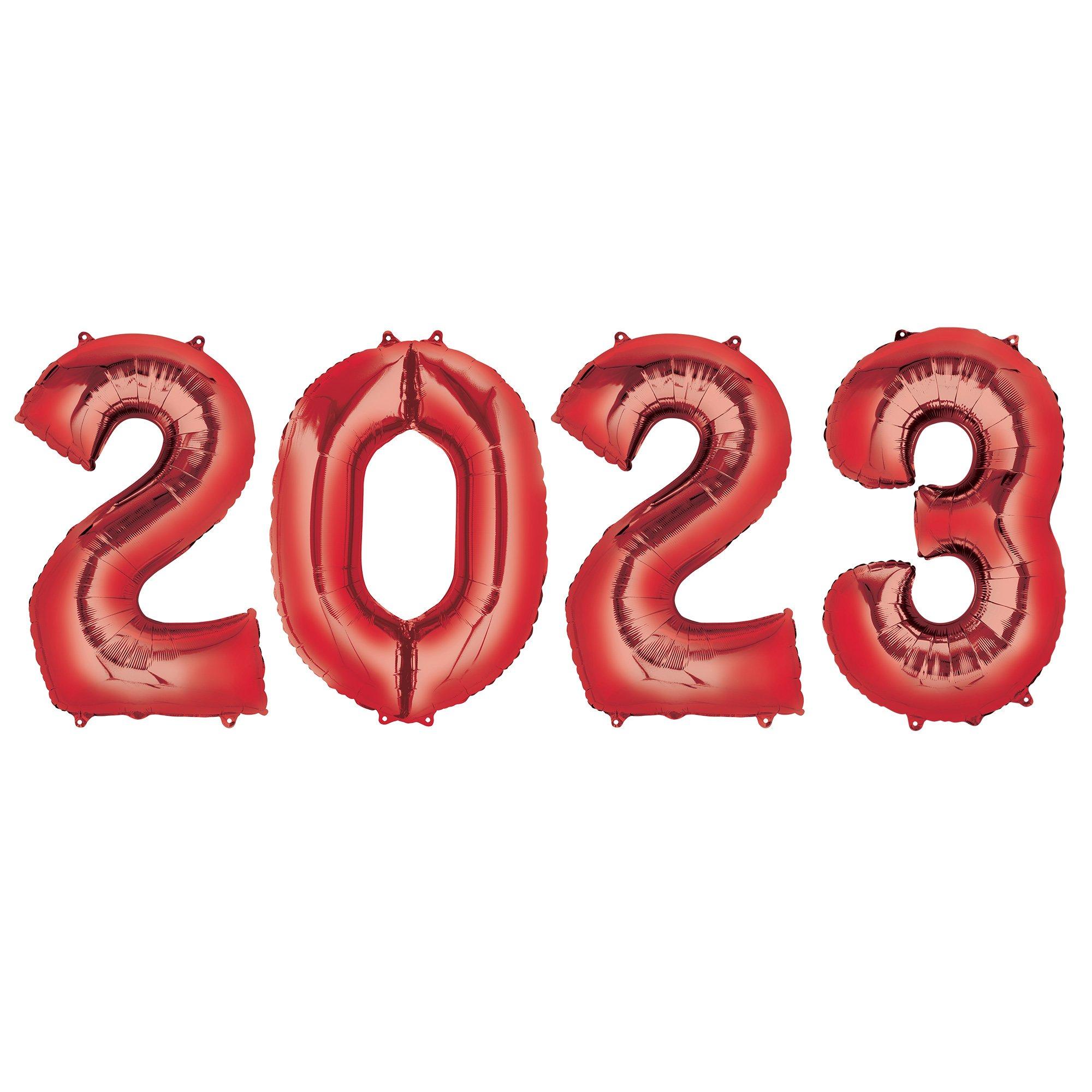Red 2023 Foil Balloon Year, 33in Numbers