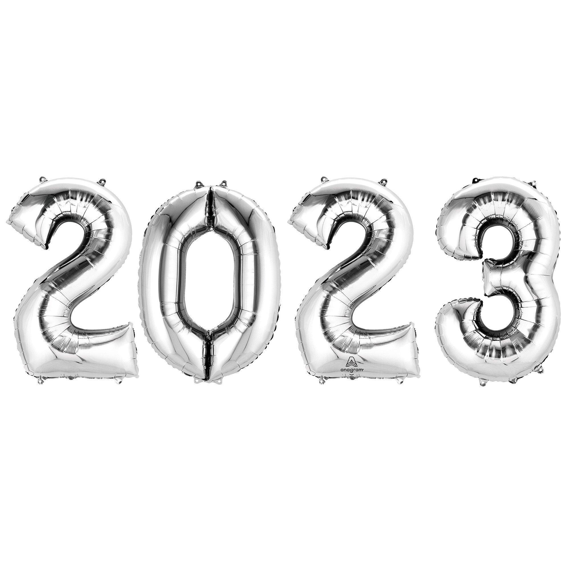 Silver 2023 Foil Balloon Year, 33in Numbers