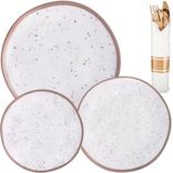 White & Rose Gold Speckles Melamine Tableware Kit for 8 Guests