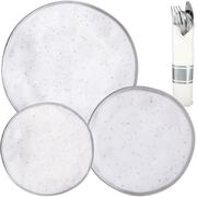 White & Silver Speckles Melamine Tableware Kit for 8 Guests