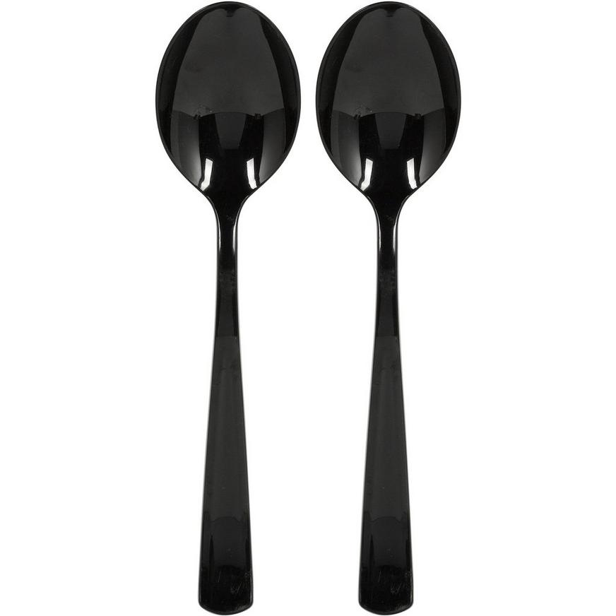 Black Plastic Serving Spoons, 9.5in, 2ct
