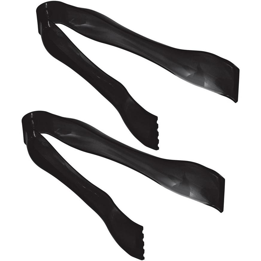 Mini Black Plastic Tongs, 6.25in, 2ct