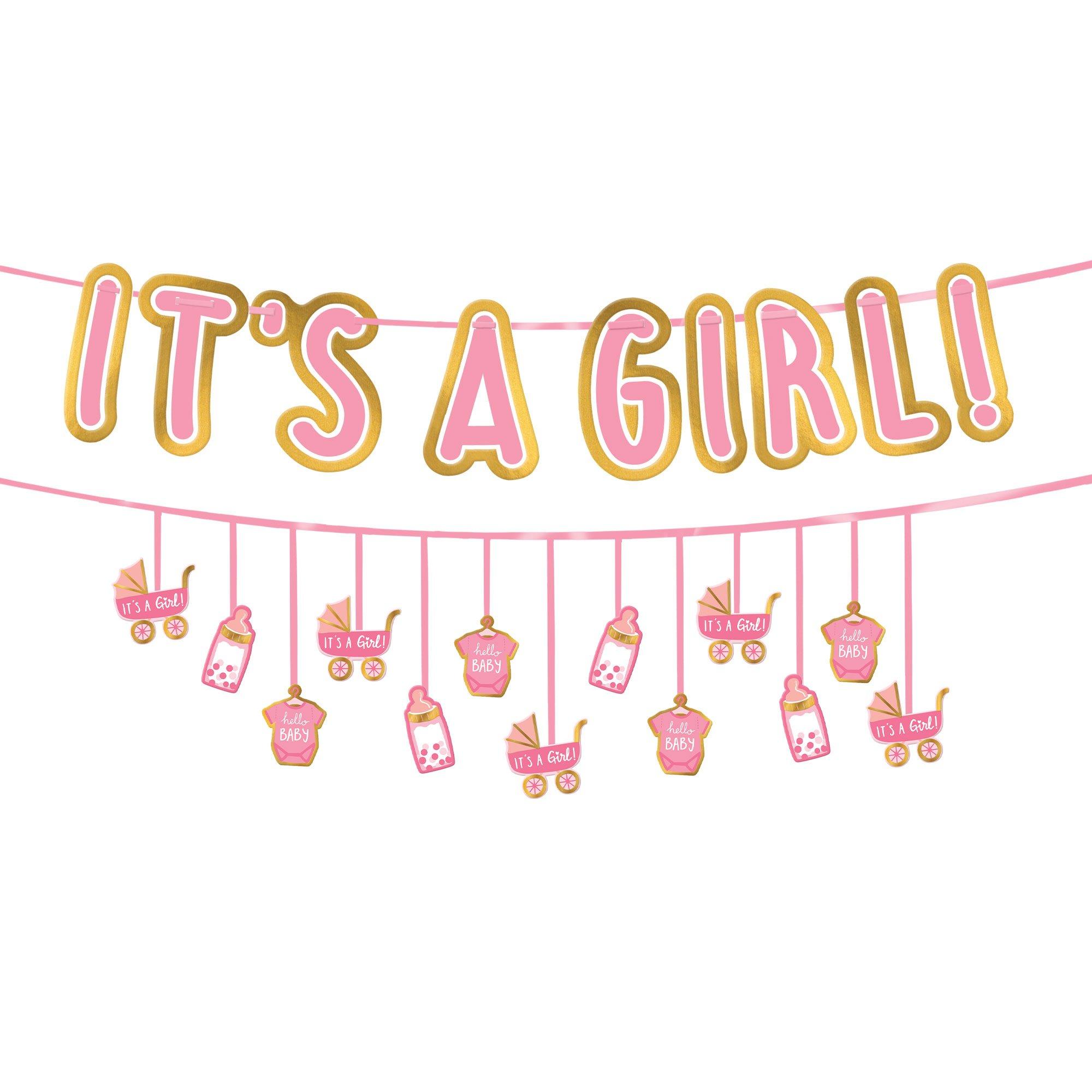 Oh Baby! Girl Baby Shower Cardstock Banner Set, 2pc, 12ft