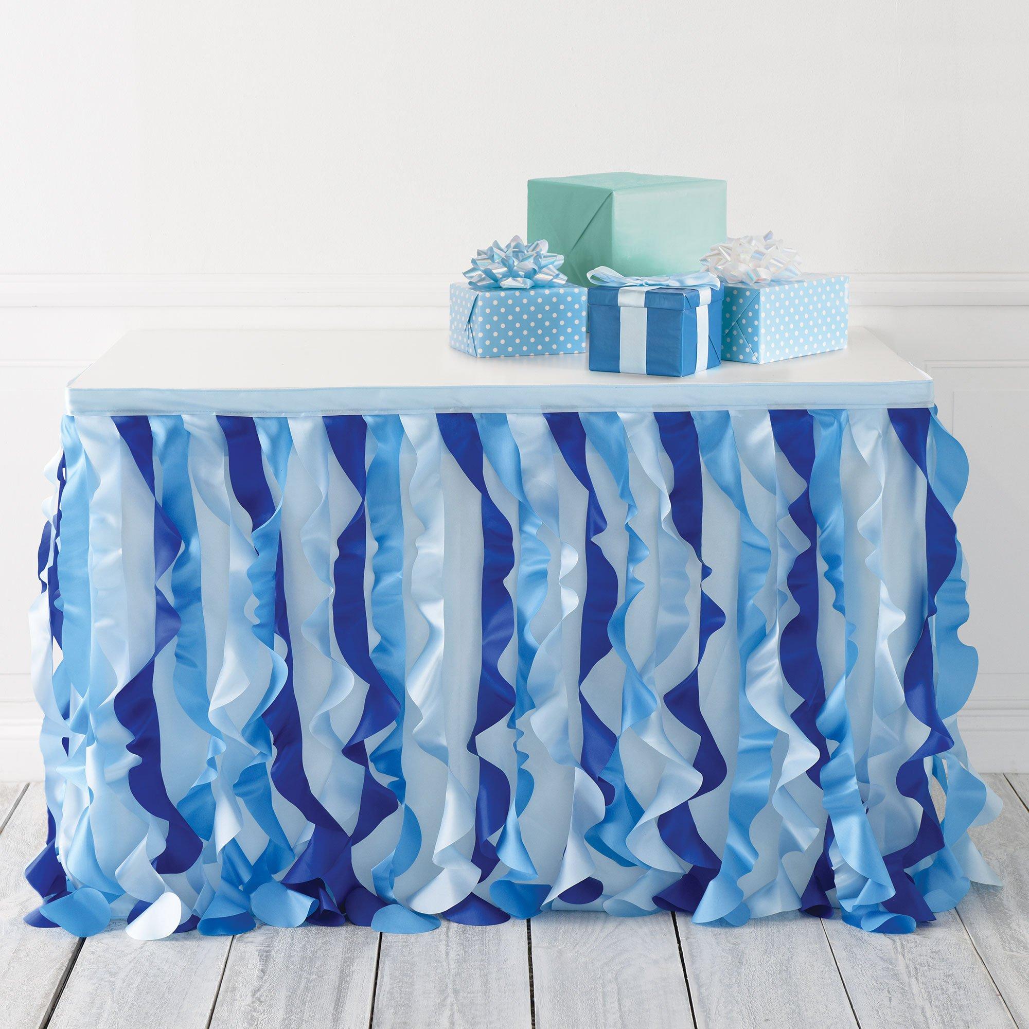Blue Fabric Ruffle Table Skirt, 30in x 72in - Oh Baby! Boy