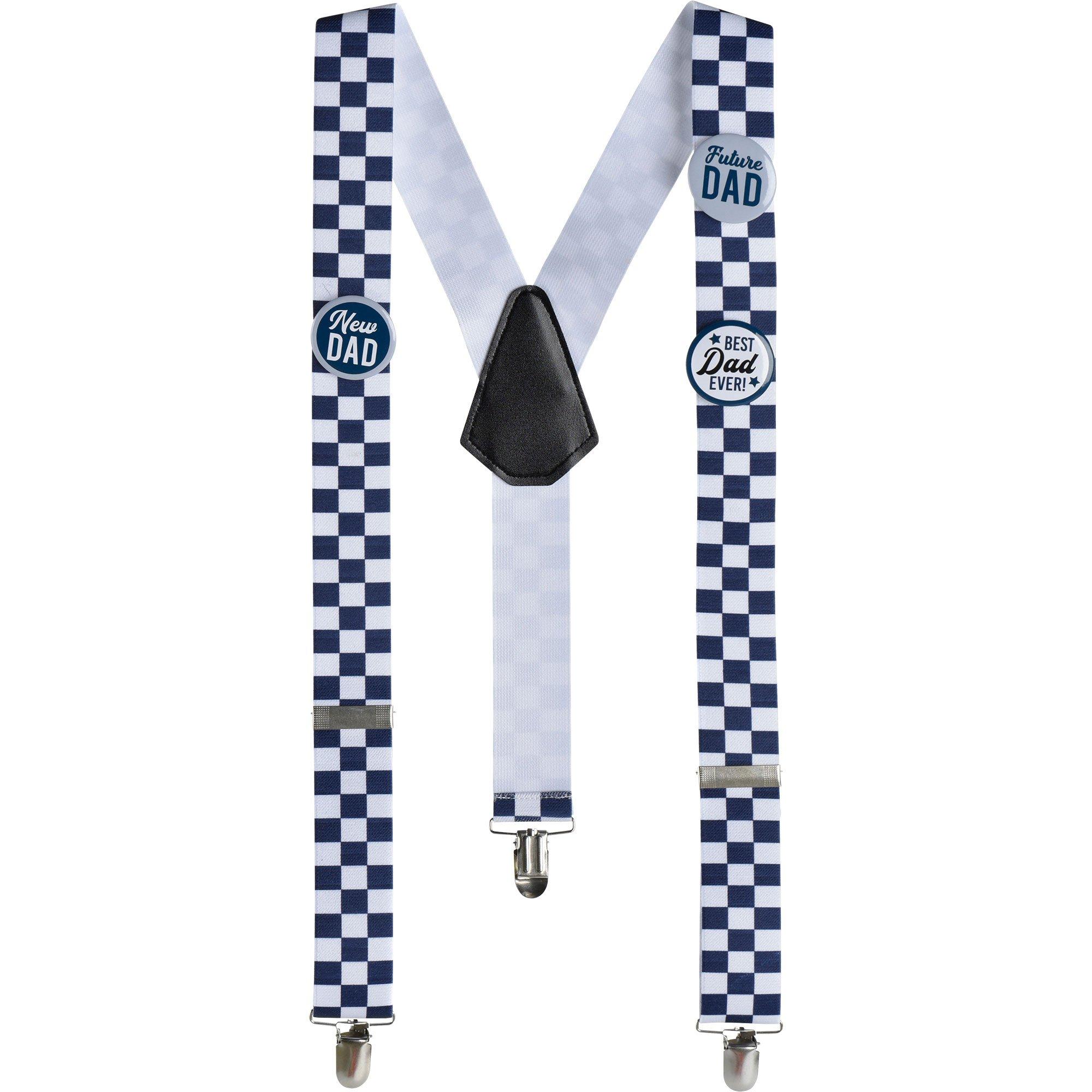 Blue Checker Dad Baby Shower Suspenders