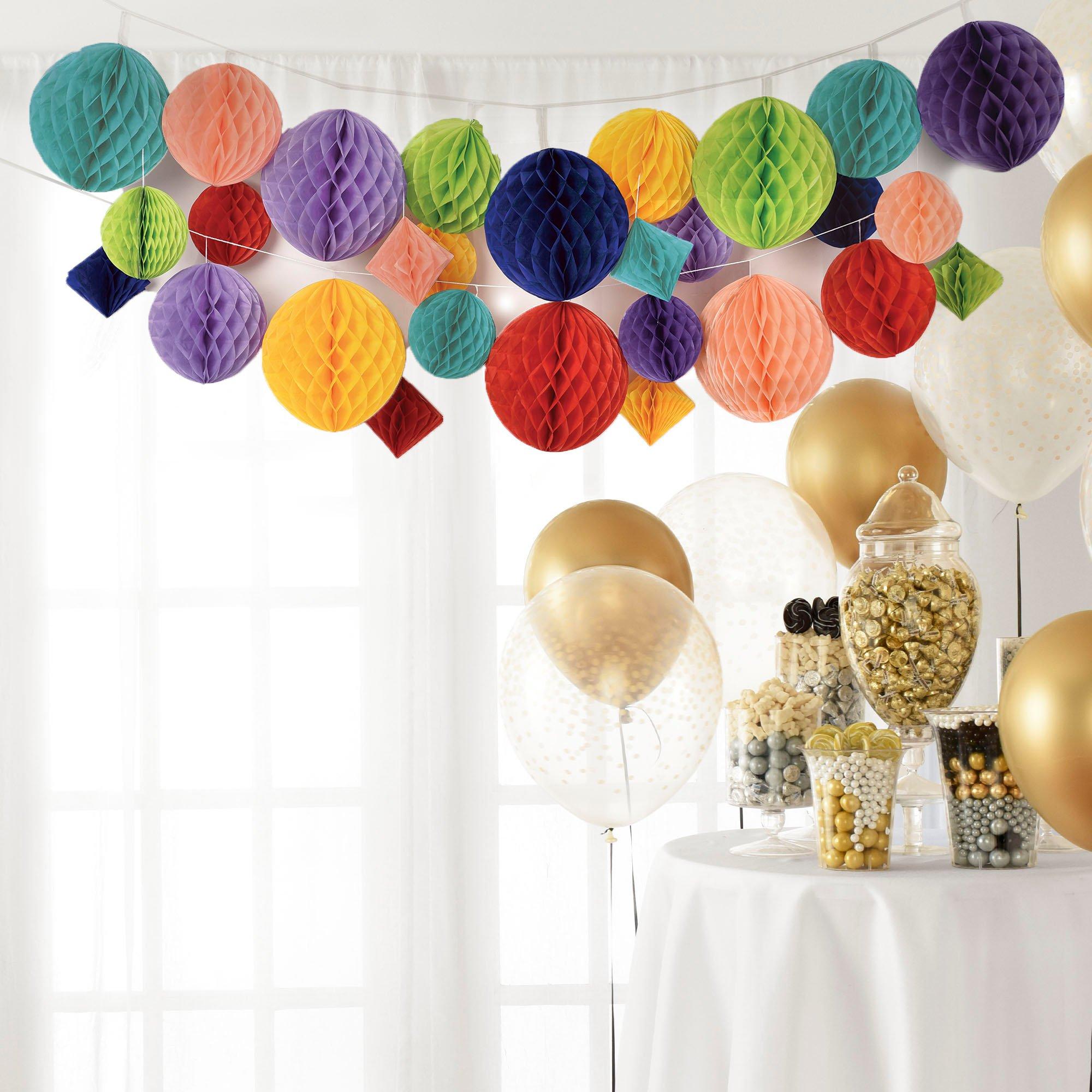 Multicolor Honeycomb Hanging Decorations, 12ft, 29pc