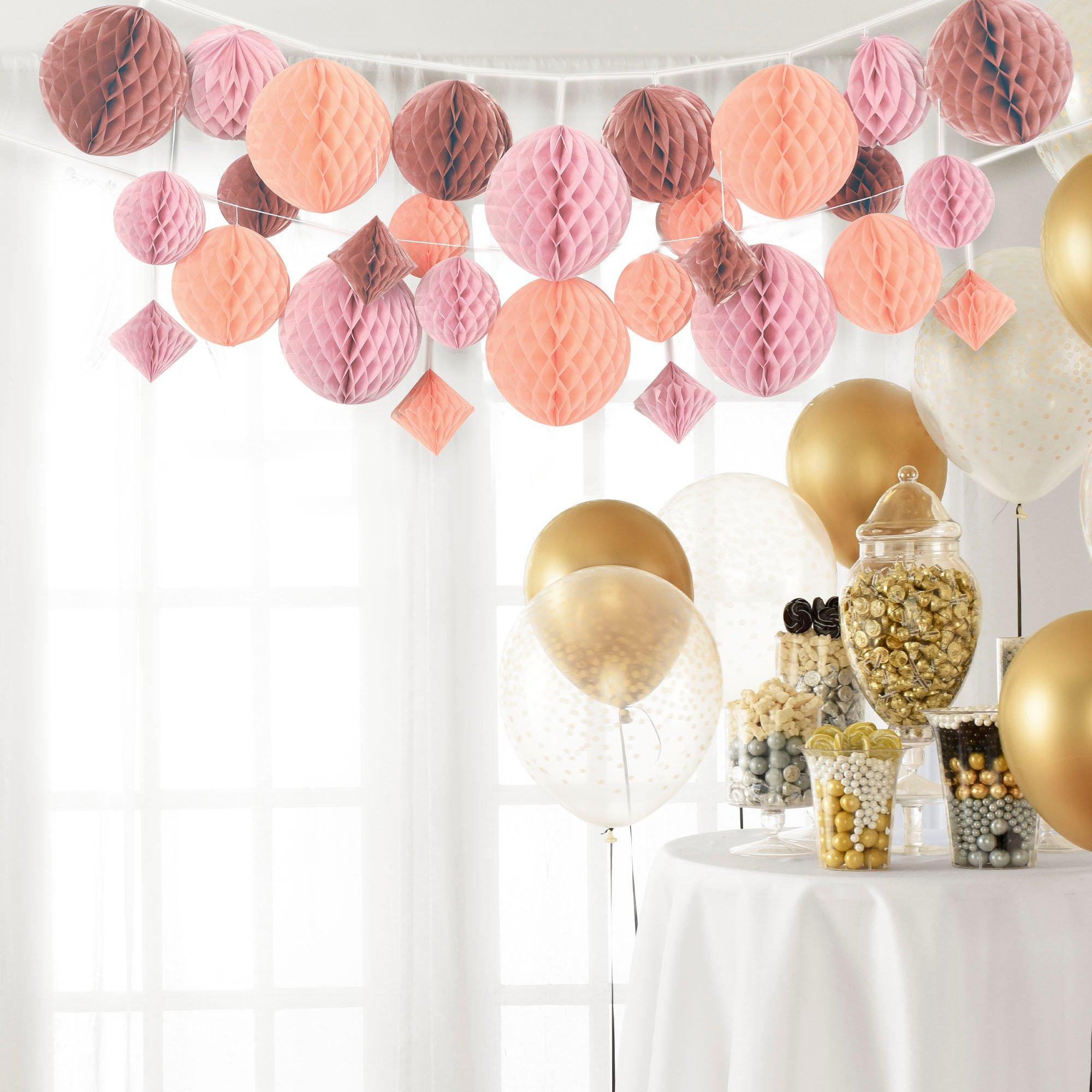 Rose Gold Honeycomb Hanging Decorations, 12ft, 29pc