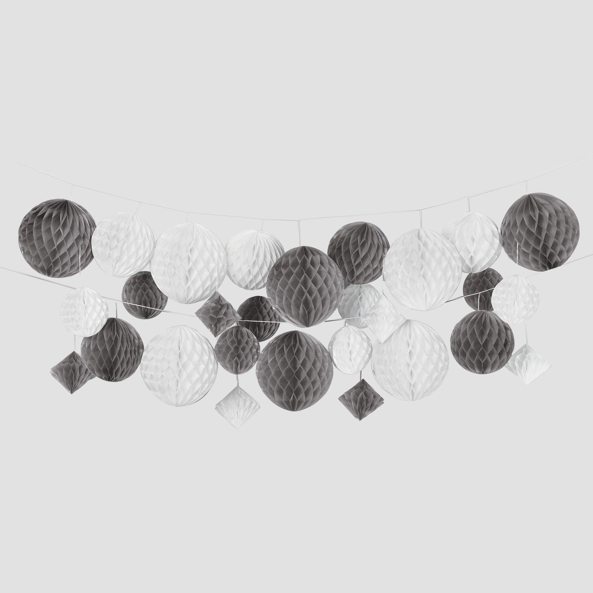 Silver & White Honeycomb Hanging Decorations, 12ft, 29pc | Party City
