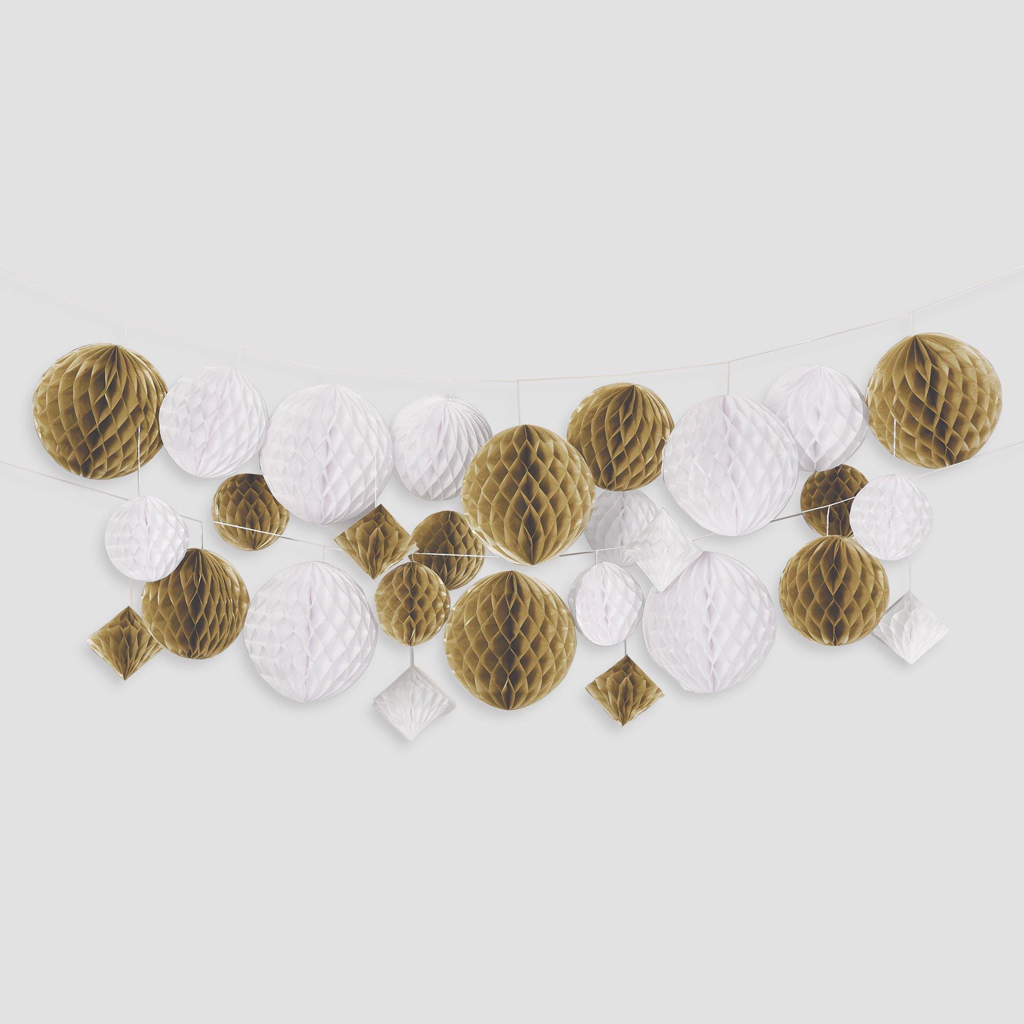 3 White Gold Honeycomb Paper Diamond Rings Wall Hanging Decorations
