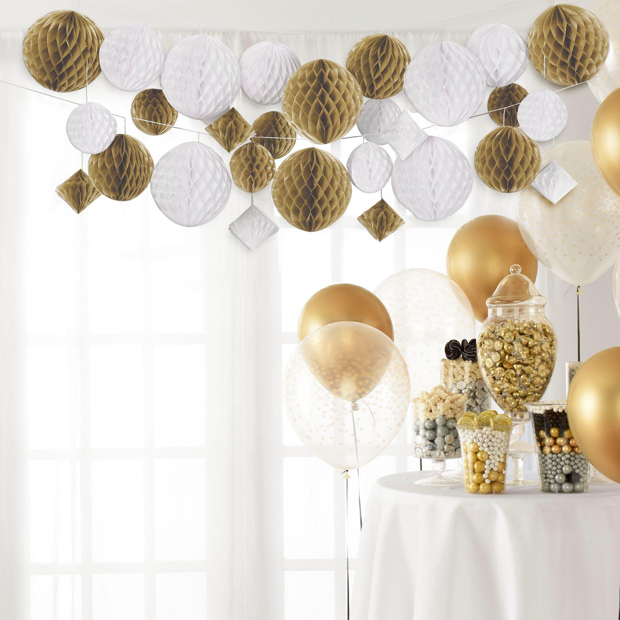 Gold & White Hanging Decorations, 12ft, 29pc Party City