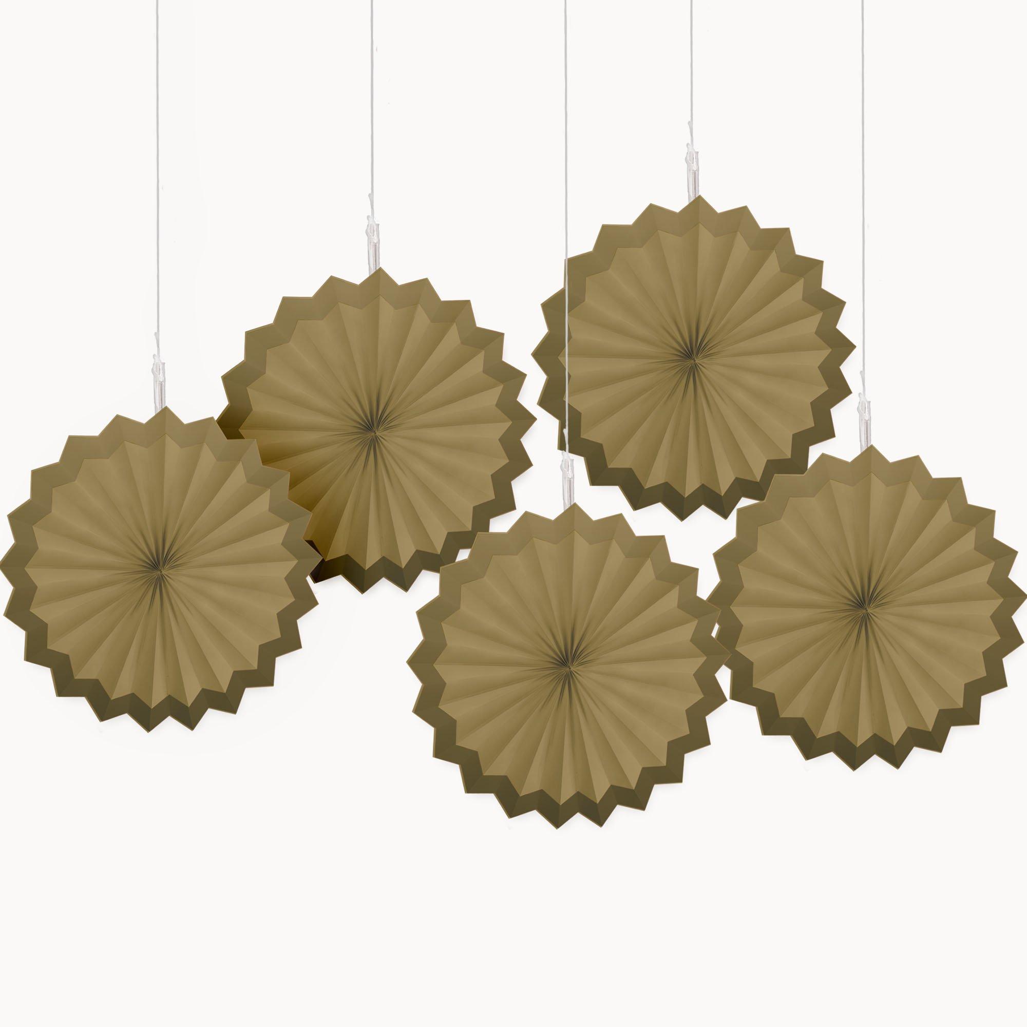 Metallic Border Gold Paper Fan Decorations, 5in, 5ct