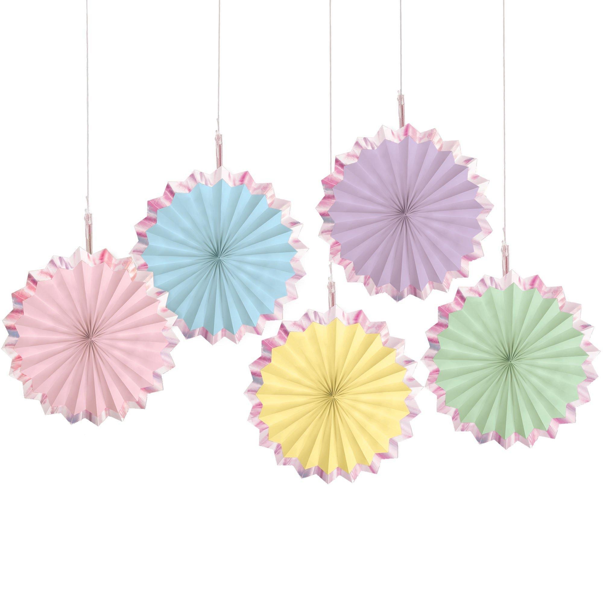 Metallic Border Paper Fan Decorations, 5in, 5ct