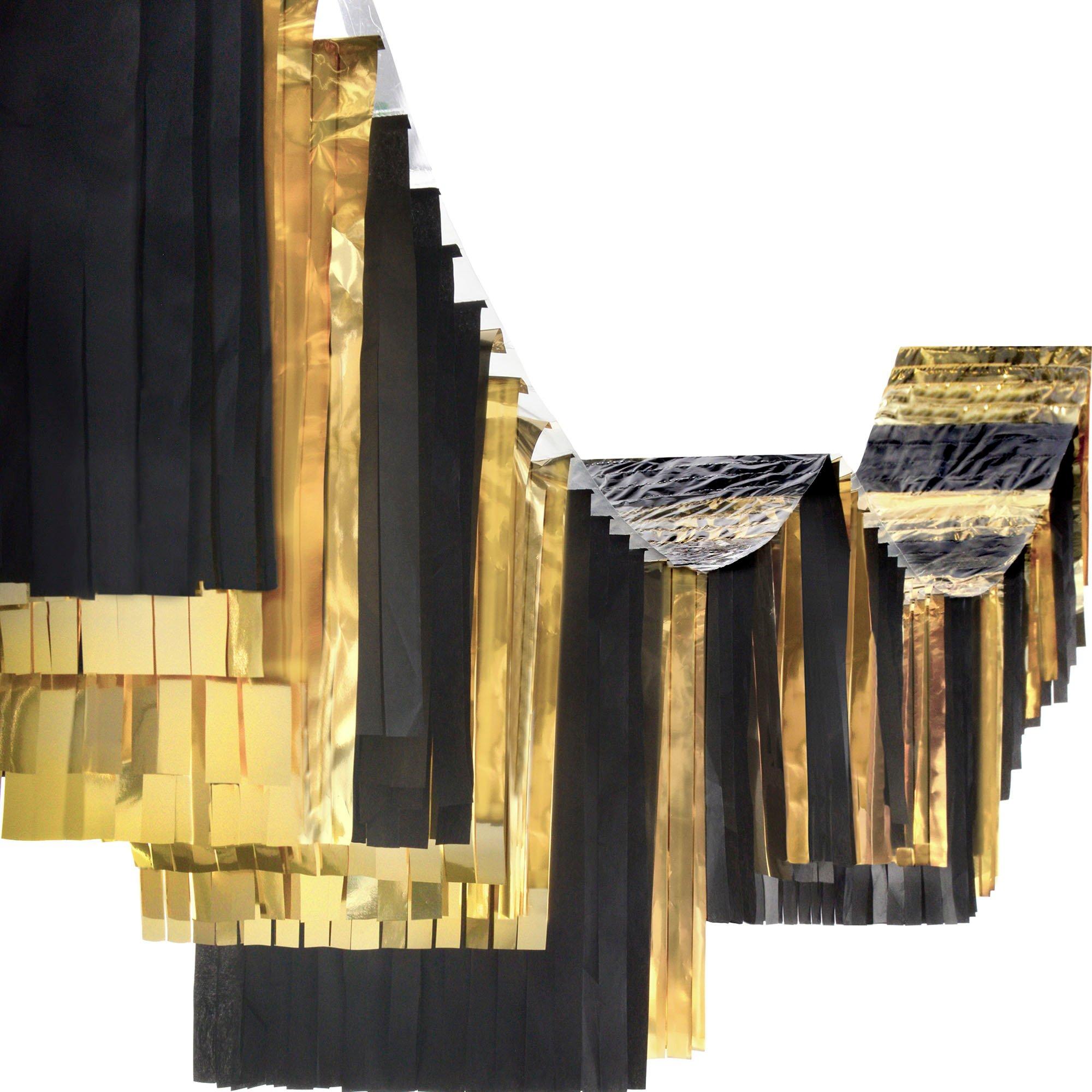 Black & Gold Accordion Fringe Foil & Tissue Ceiling Decoration