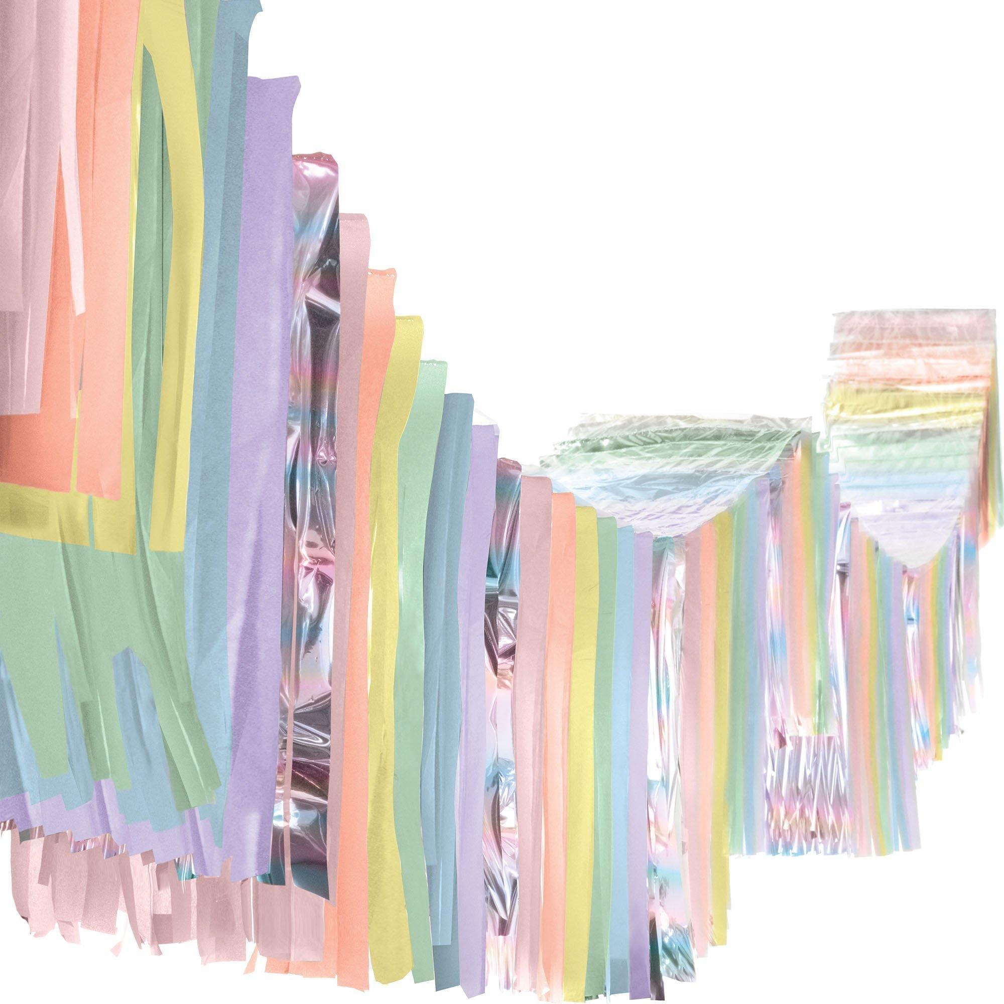 Multicolor Pastel Accordion Fringe Foil & Tissue Ceiling Decoration, 12ft