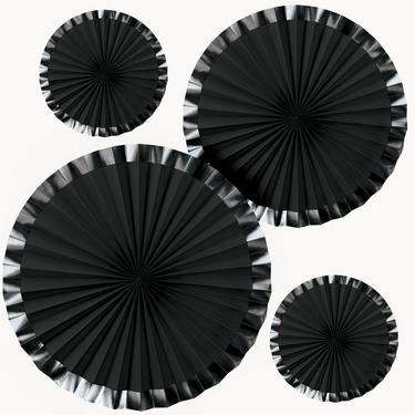 Metallic Border Black Paper Fan Decoration Set, 4pc Black | Party