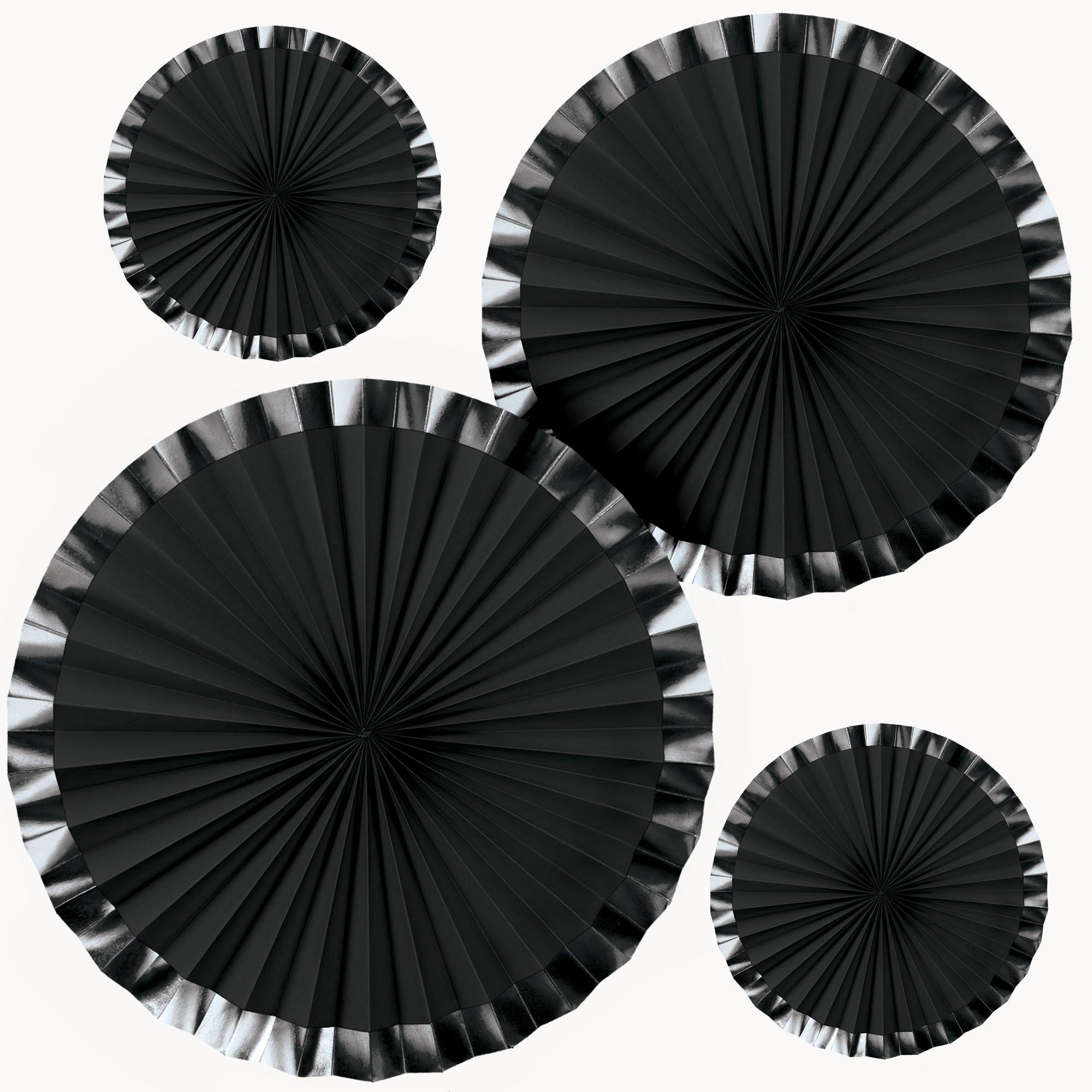 Metallic Border Black Paper Fan Decoration Set, 4pc Party City
