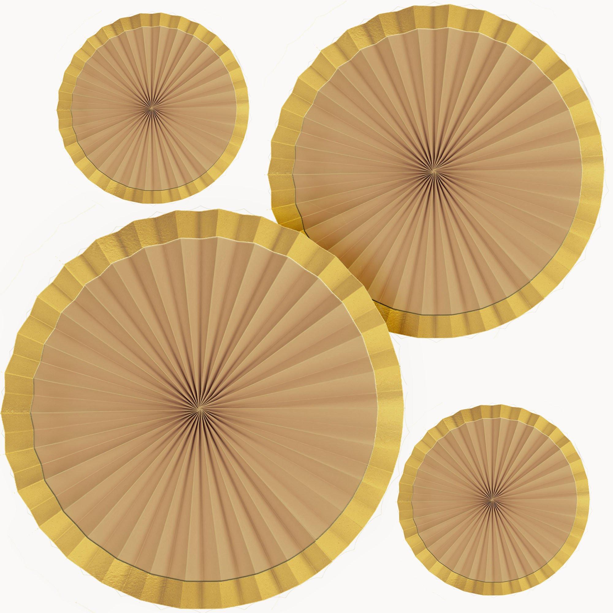 Metallic Border Gold Paper Fan Decoration Set, 4pc Party City